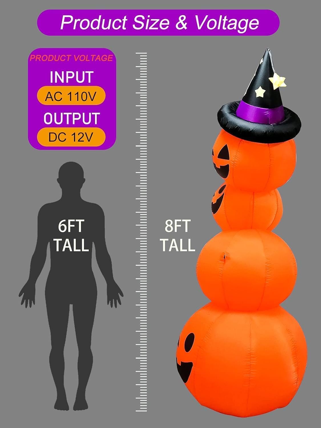 Detalle 2 de Kalolary B09J25F4JL 8-Foot Inflatable Stacked Pumpkins with White LEDs