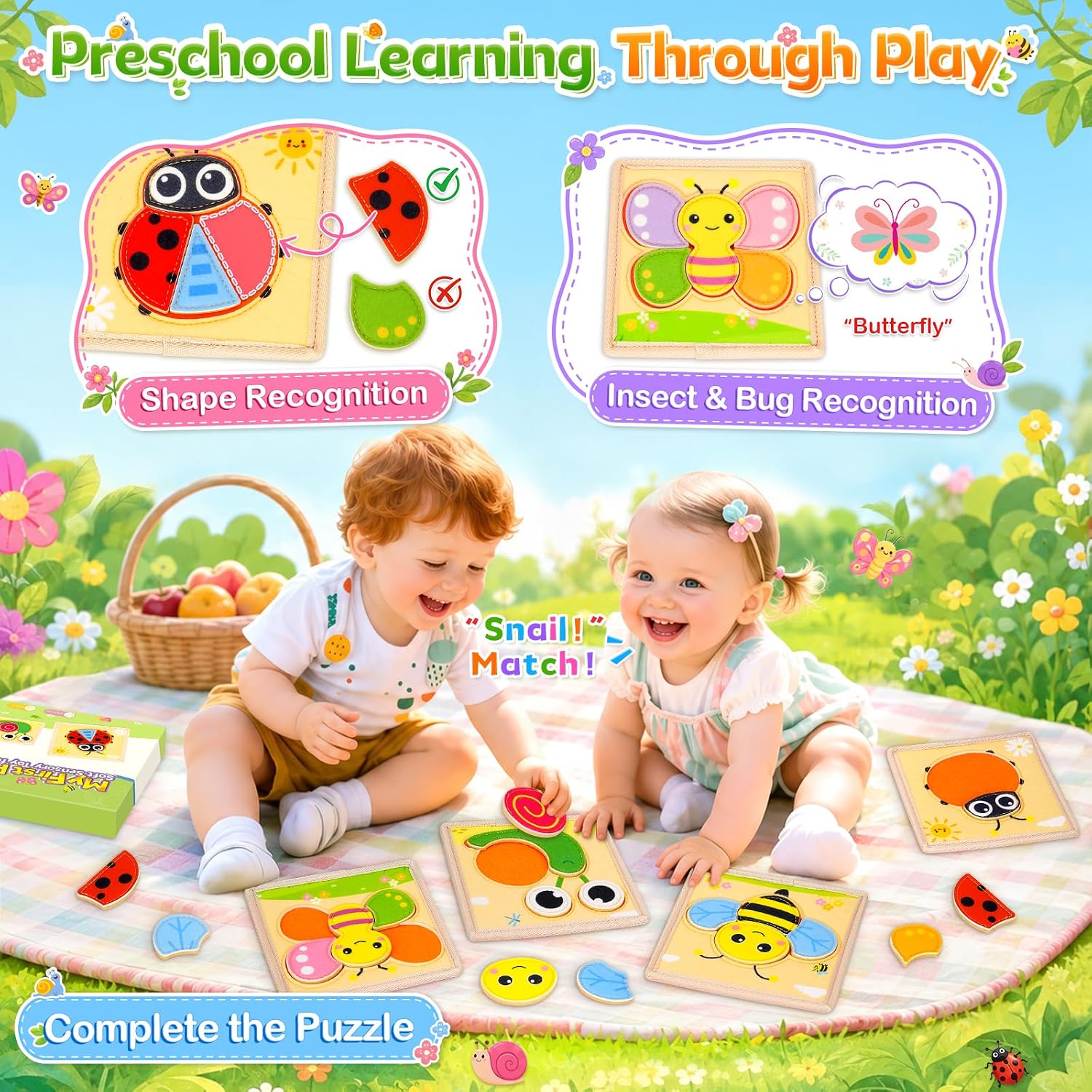 Thumbnail 2 de Toddler Felt Animal Jigsaw Puzzle – Montessori-inspired Toy for 1–3 Year Olds