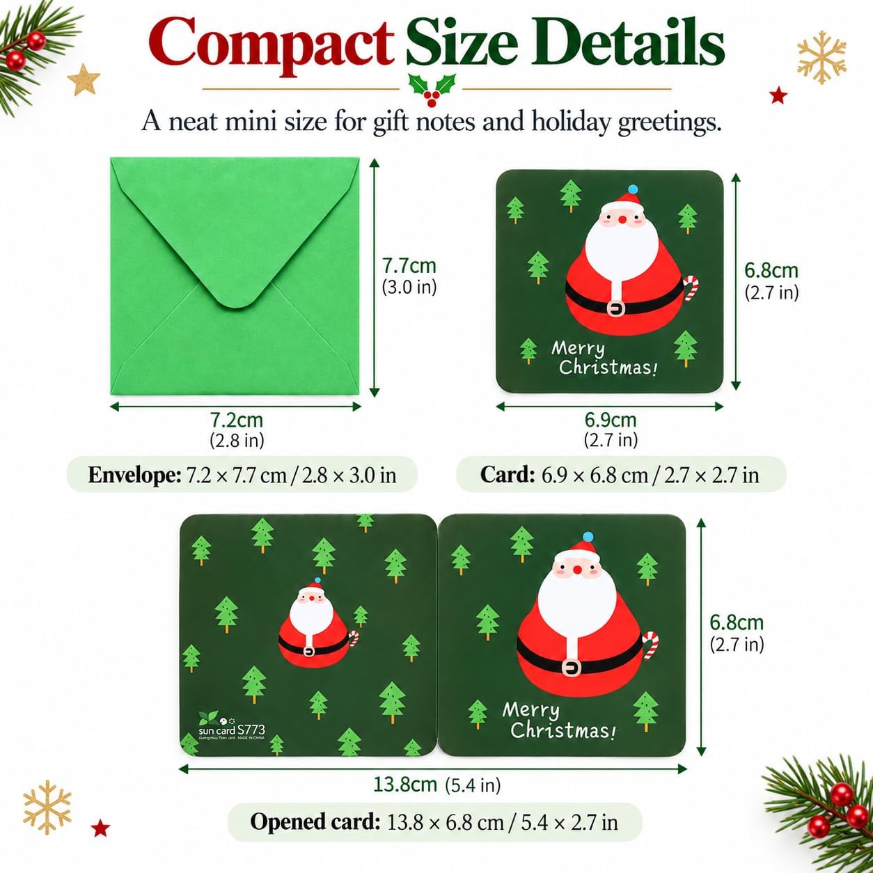 Thumbnail 6 de Naler Mini Christmas Greeting Cards, 24 Cards with Envelopes, 2.7 x 2.7 in