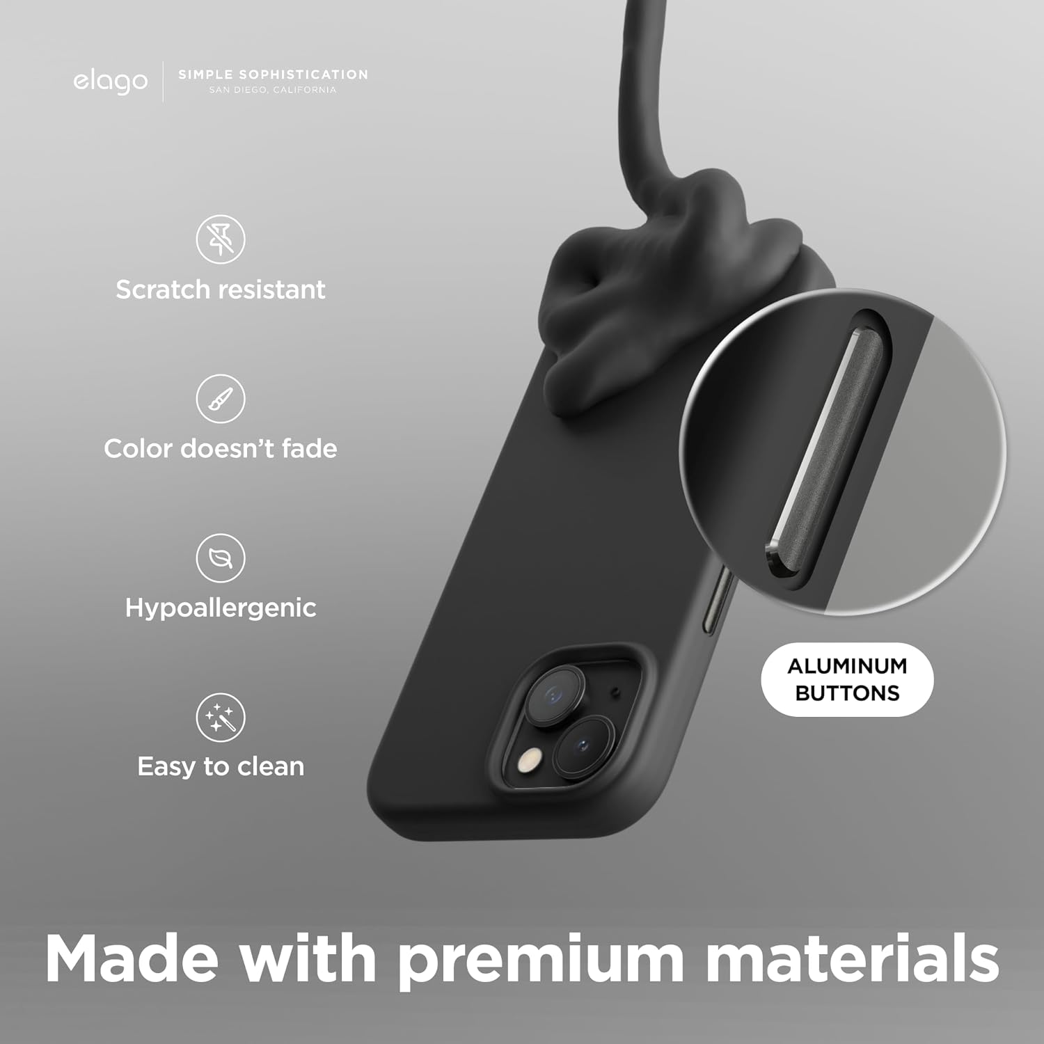 Detalle de elago Coque magnétique en silicone 5 couches pour iPhone 15 compatible MagSafe (Noir)