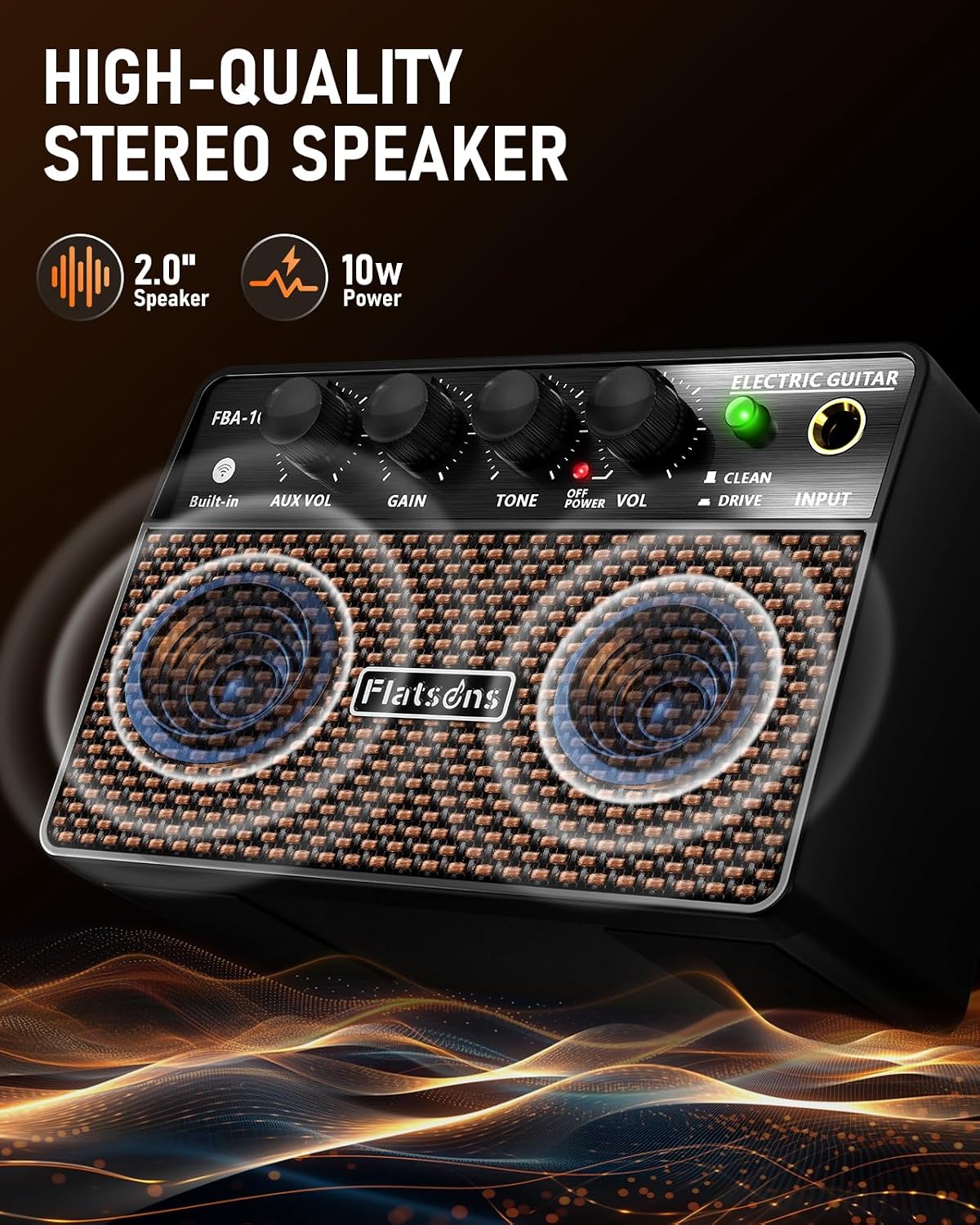 Detalle de Flatsons 10W Mini Guitar Amp: Portable Analog Power for Practice and On-the-Go Jamming