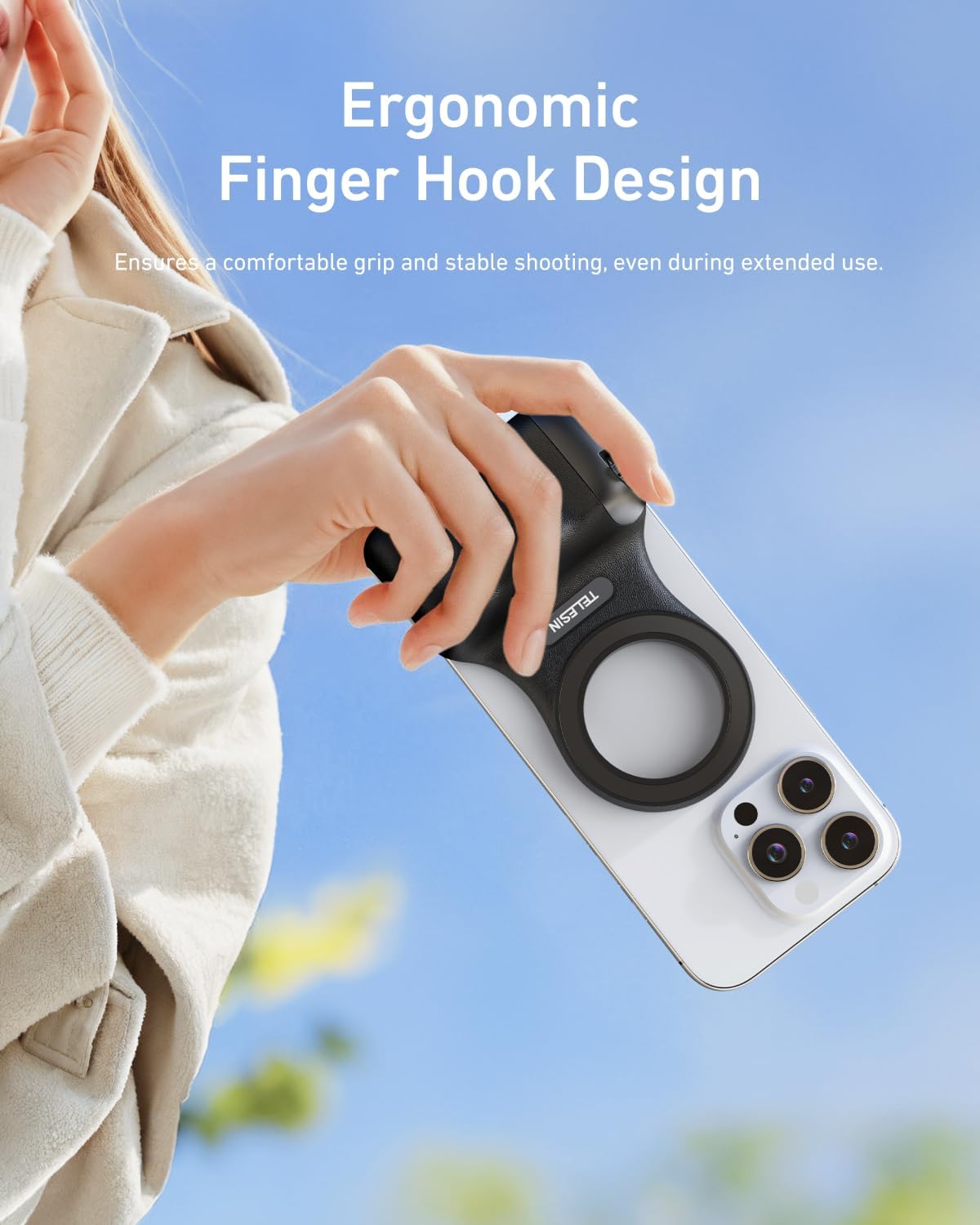 Thumbnail 3 de TELESIN Fun Shot impugnatura smartphone nera + TELESIN C03 luce magnetica per selfie nera: set per foto, TikTok e chiamate