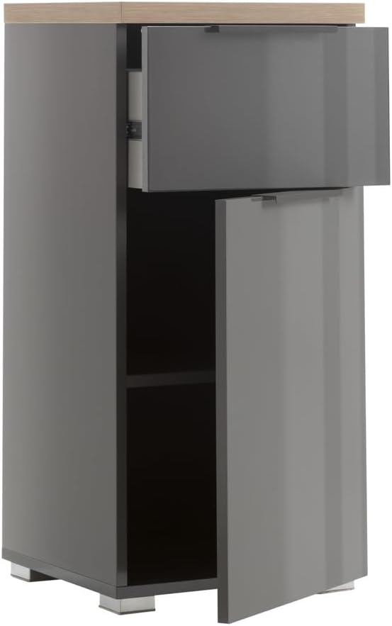 Thumbnail 4 de Composad Mobiletto Bagno della Linea MUNDI con Anta e Cassetto – Grigio Titanio e Rovere Mielato, 39,6 × 82,4 × 35 cm