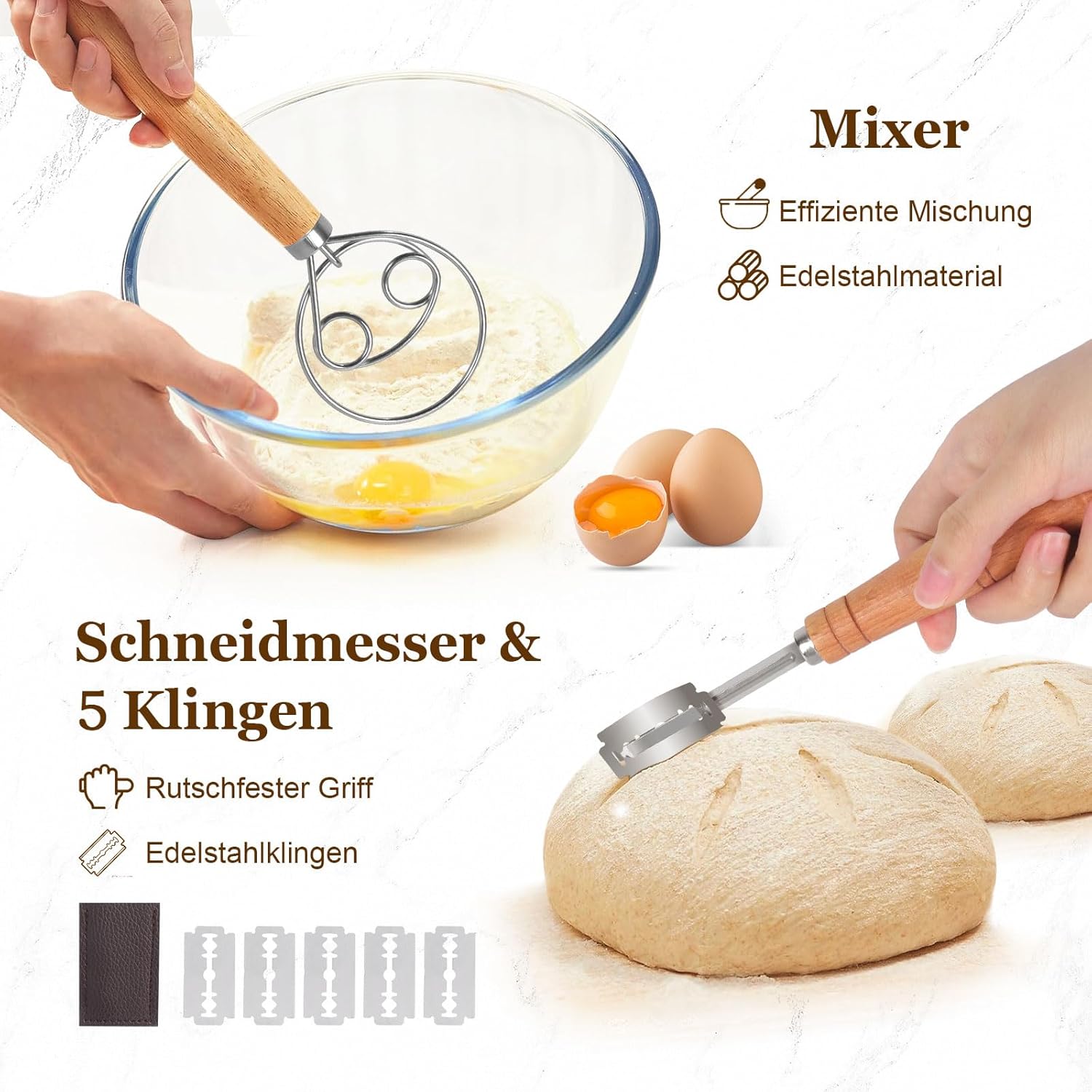 Thumbnail 4 de SHANNA GäRköRbchen 15-teiliges Sauerteig-Starter-Set mit ovalen & runden Gärkorb, Starterglas und Zubehör