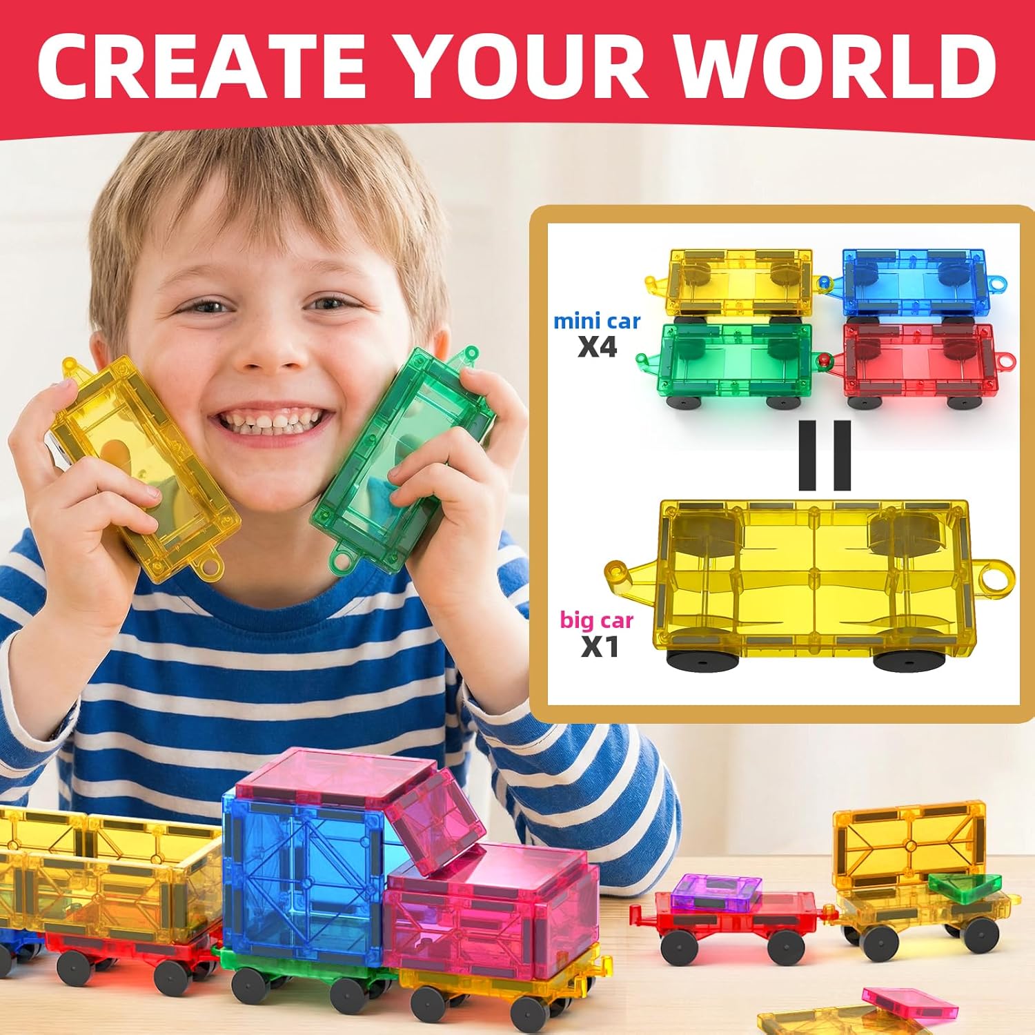 Thumbnail 1 de Qltytoy 8PCS Magnetic Tiles Mini Cars Set — Portable STEM Play for Kids