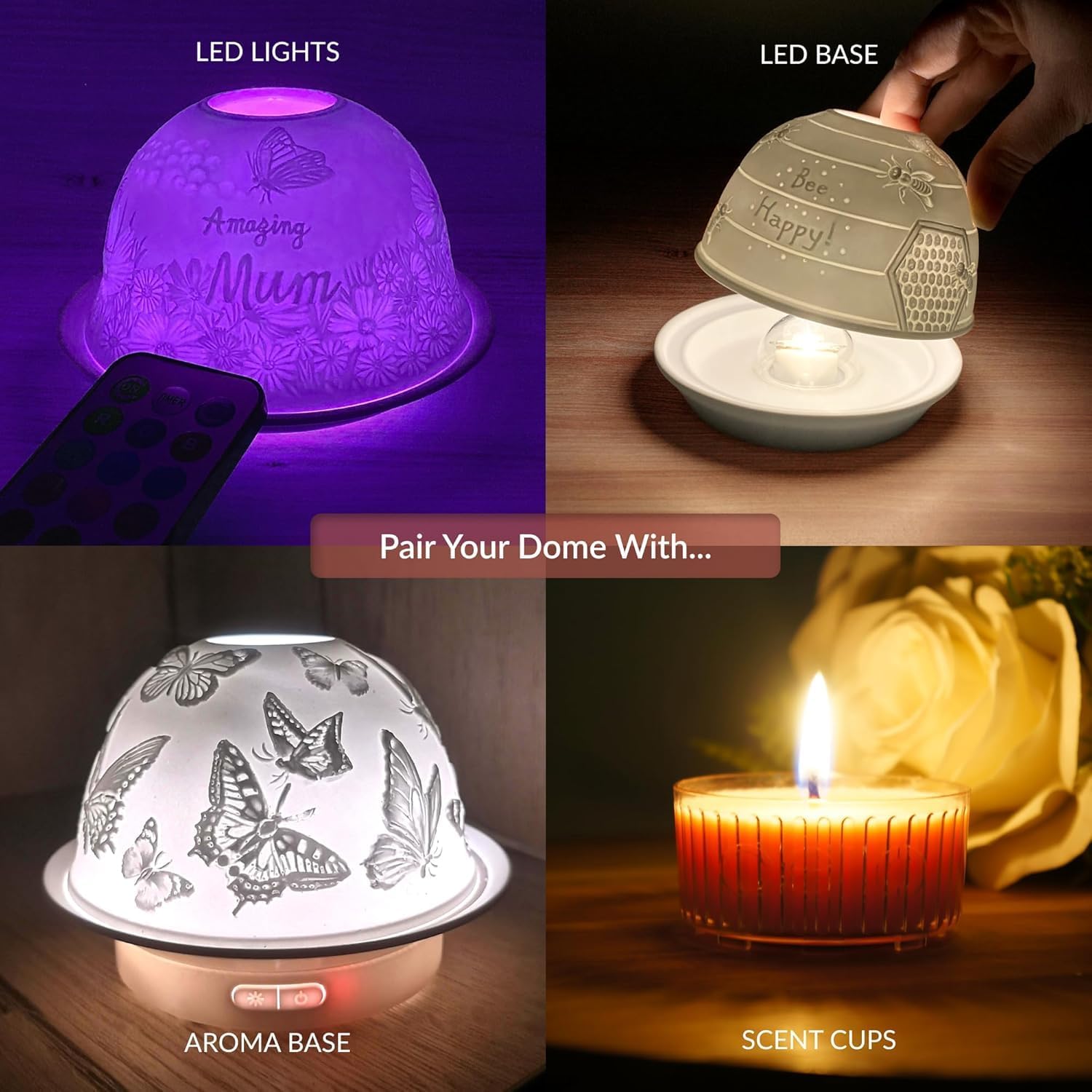 Thumbnail 4 de Cello Porcelain Tealight Holder Dome with “Best Sister” 3D projection LED/wax warmer