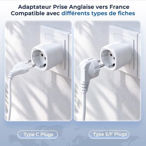 Thumbnail 2 de vutizal Adaptateurs de voyage type G, lot de 2, blancs, 16 A / 2 500 W