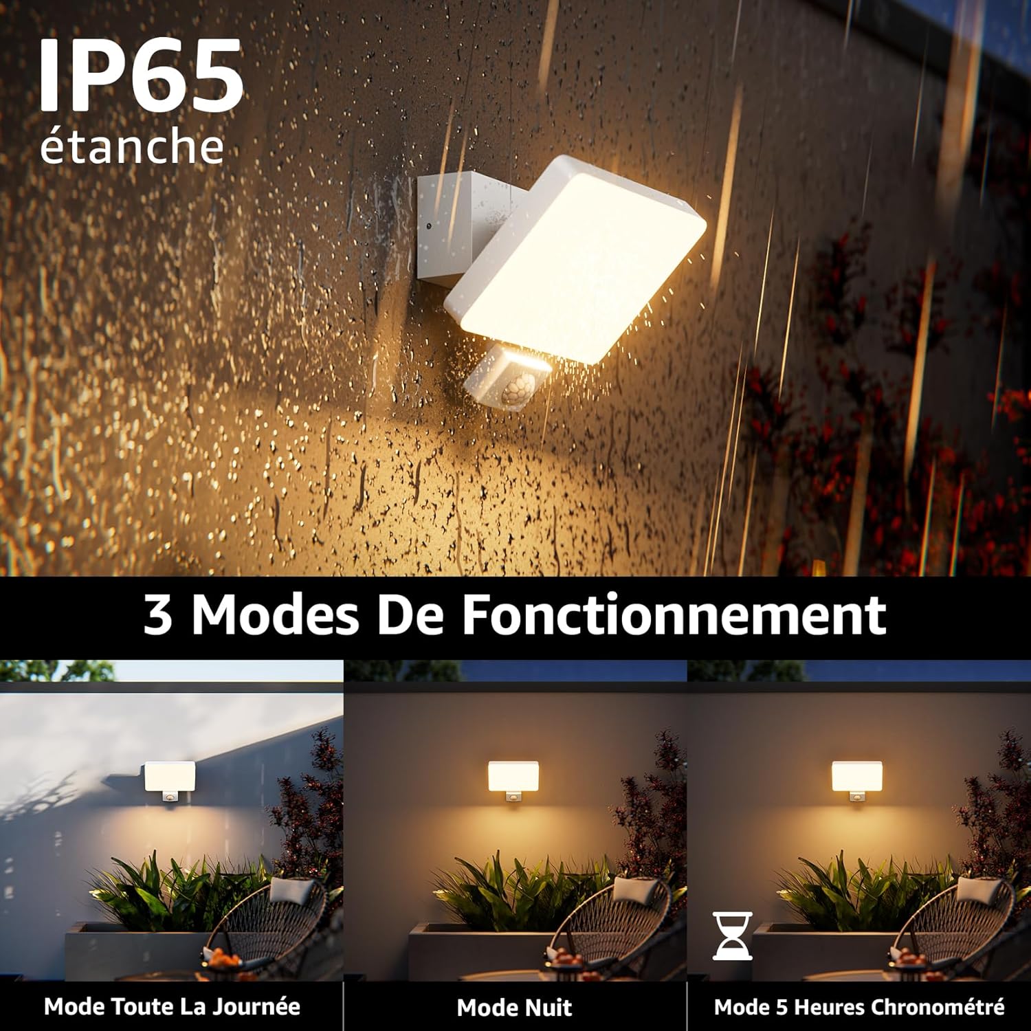 Thumbnail 4 de K-Bright 24W luminaire extérieur avec détecteur de mouvement, 3000K, IP65, angle d’éclairage réglable (blanc)