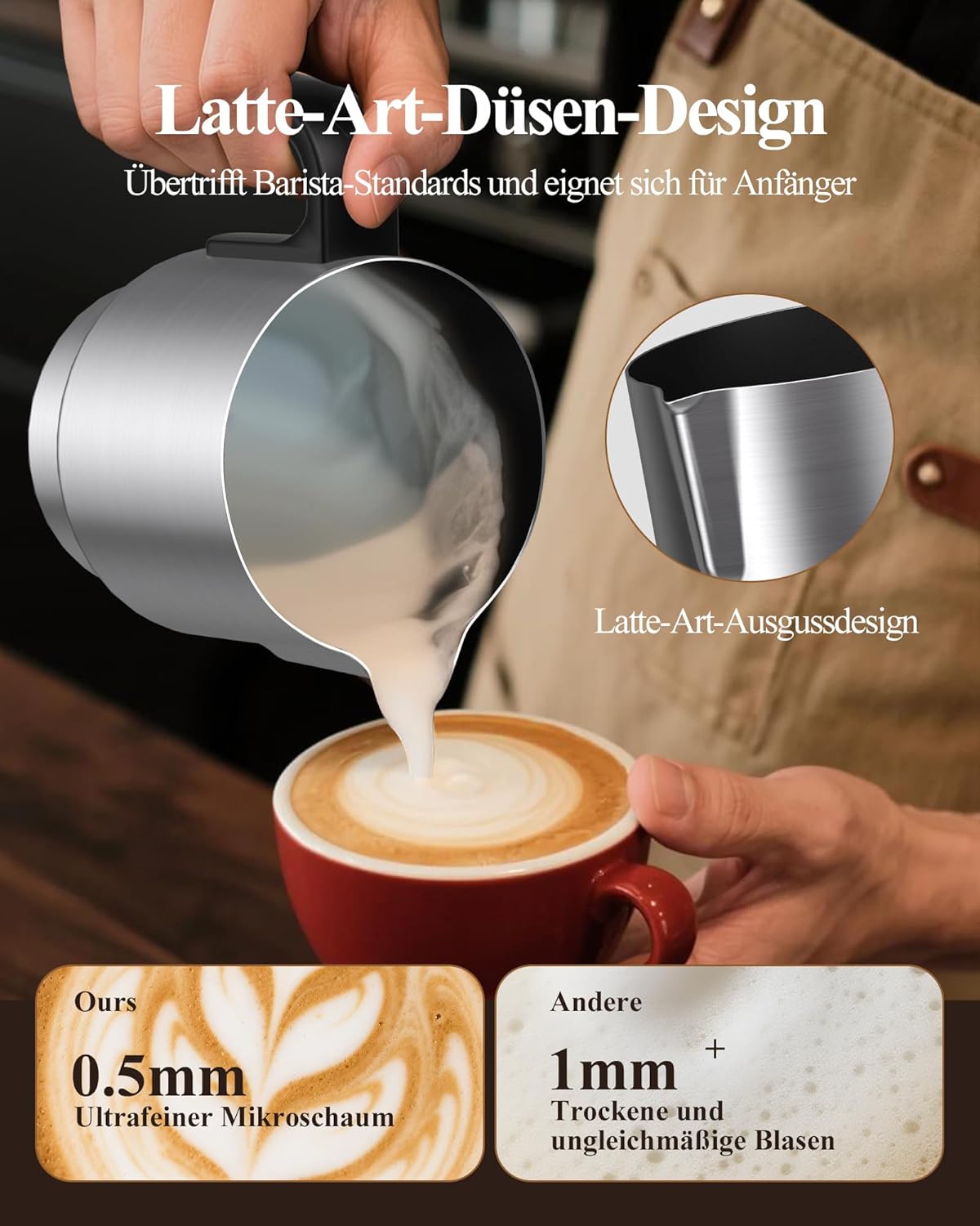 Thumbnail 3 de Elektrischer Milchaufschäumer 5-in-1 (500 ml) – Automatik für heißen & kalten Milchschaum, Latte & Cappuccino