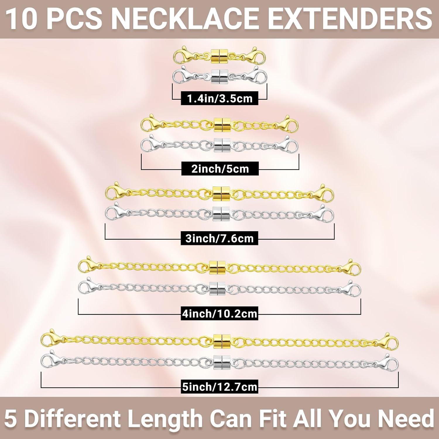 Detalle de OHINGLT 5J5Y Magnetic Necklace Extender, 316 Stainless Steel, Gold & Silver