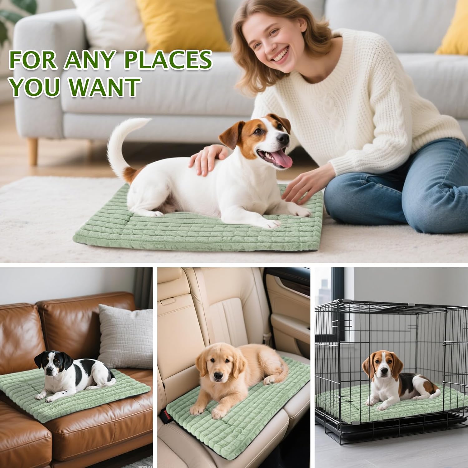 Detalle de BVAGSS Dog Bed Washable Crate Mattress – 100x80cm Memory Foam Calming Pad in Green