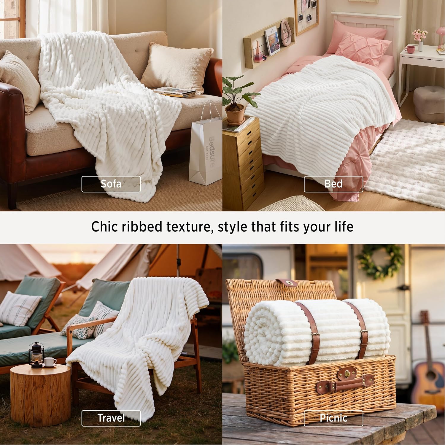 Thumbnail 3 de Bedsure GentleSoft White Throw Blanket, 50 x 60 in Off-White Fleece