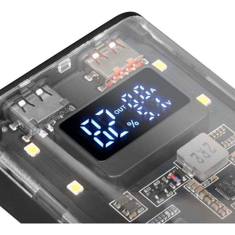 Detalle de Mars Gaming MPK-10K PowerBank: 10000 mAh, carga rápida y pantalla en negro