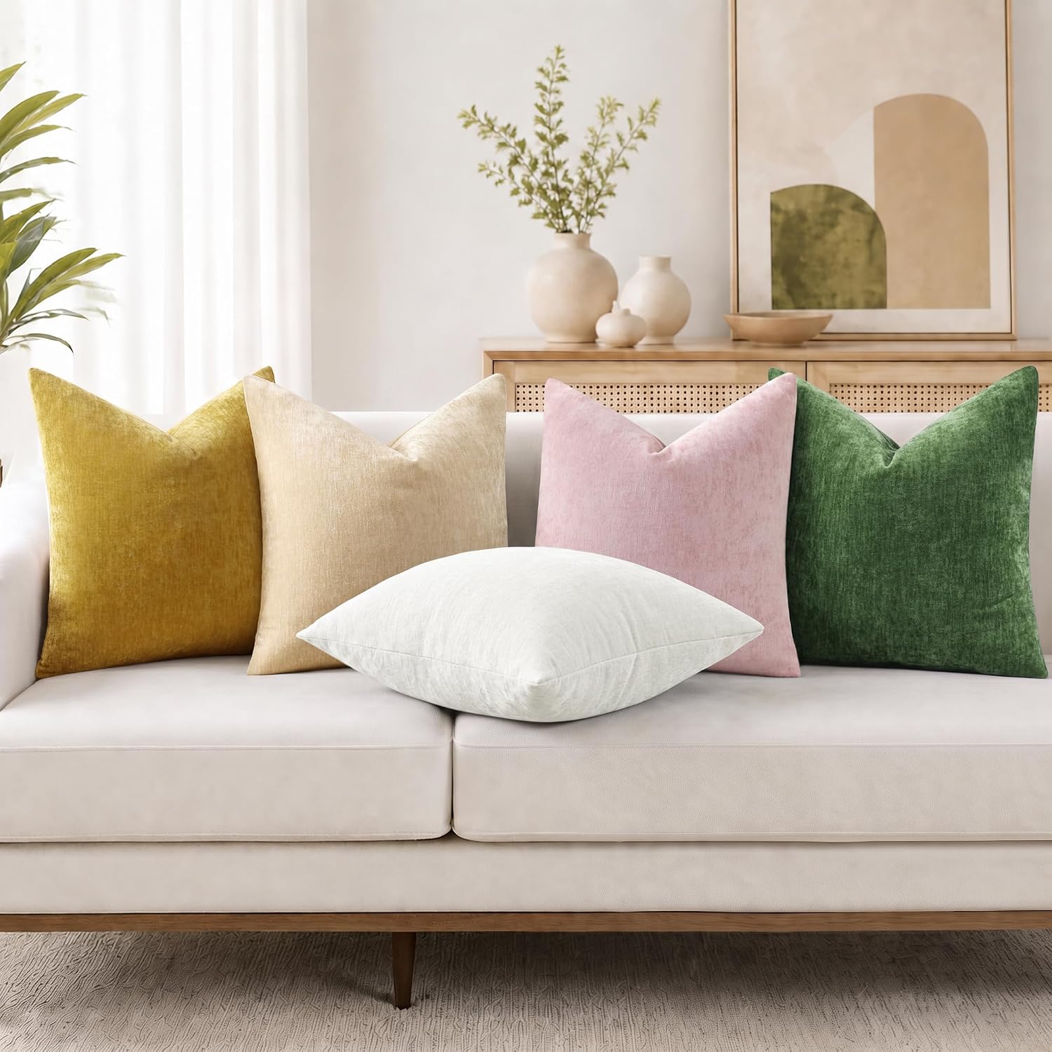 Thumbnail 1 de decorUhome Blush Pink Chenille Throw Pillow Covers, 22 x 22-Inch Set of 2