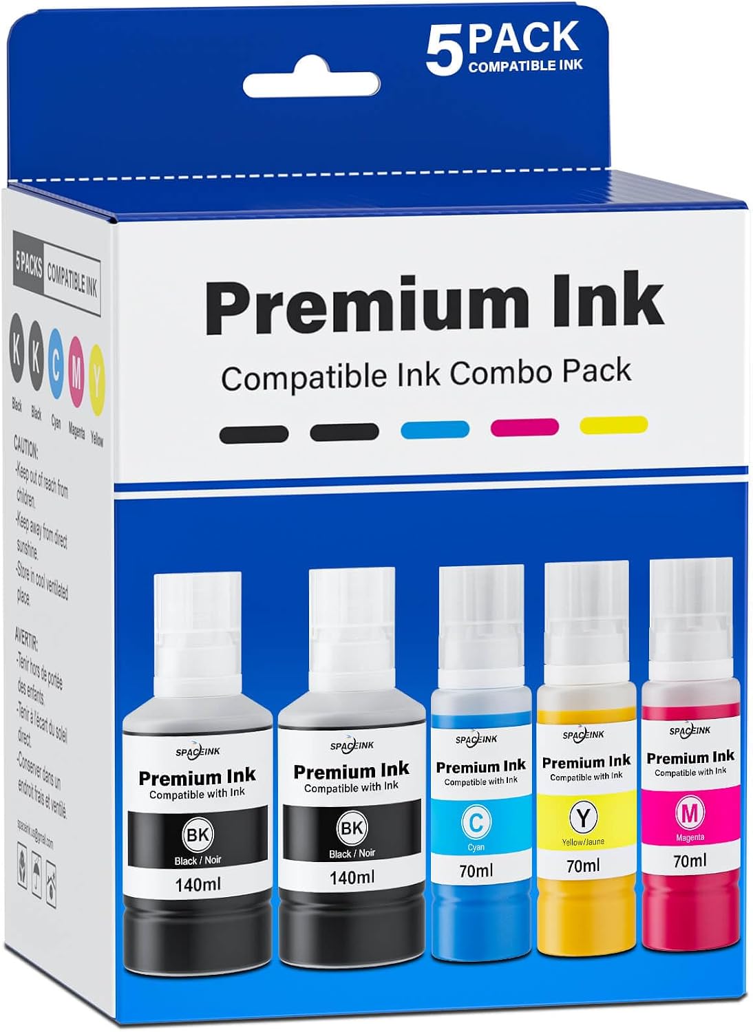 Detalle de Spaceink T502 T522 Compatible Ink Refill Bottles, Black, Cyan, Magenta & Yellow