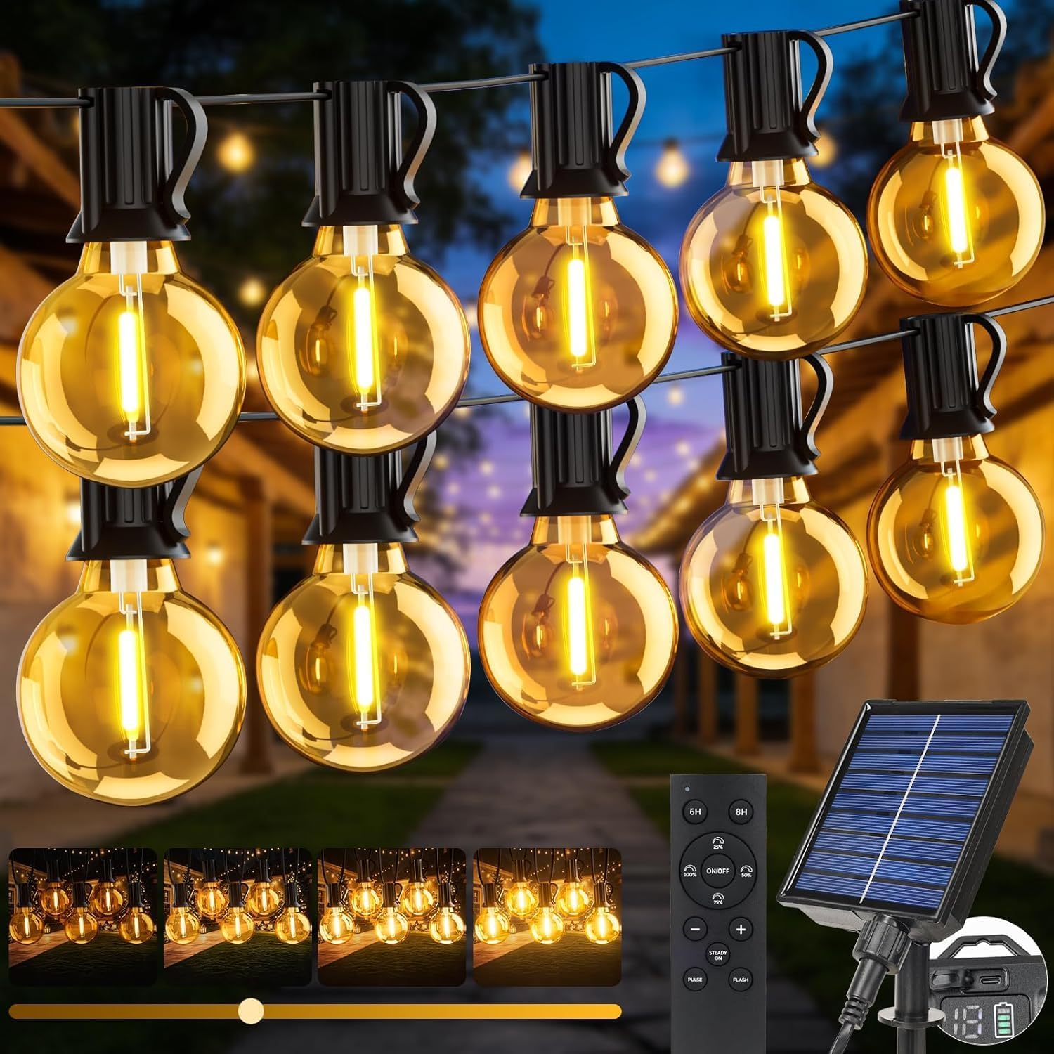 Detalle de Catena Luminosa Esterno Solare 15M con Telecomando e 18 Lucine G40 – IP65, Dimmerabile