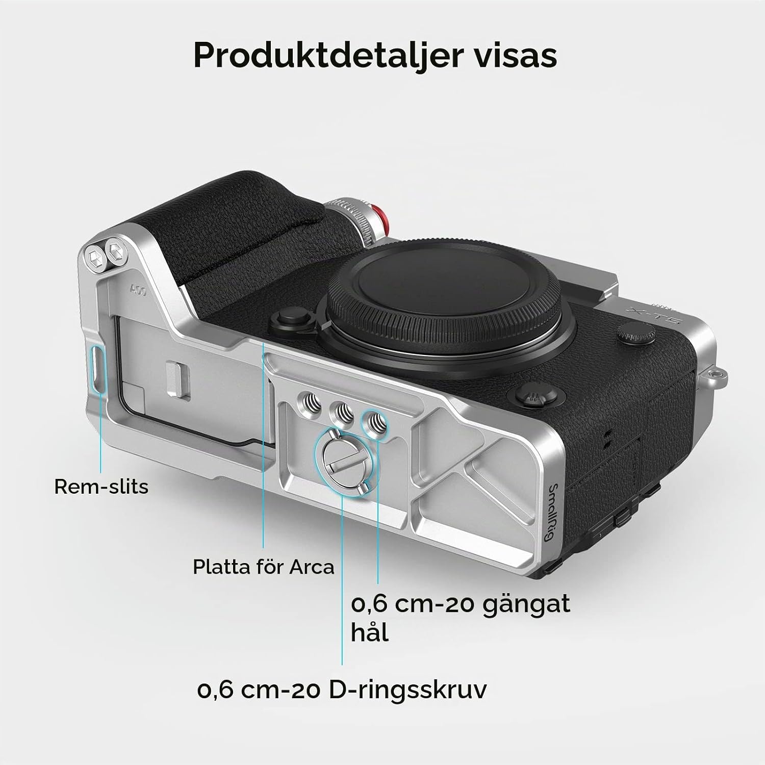 Detalle 1 de SMALLRIG 4136 L-grepp för Fujifilm X-T5 med Arca-platta och silikonhandtag