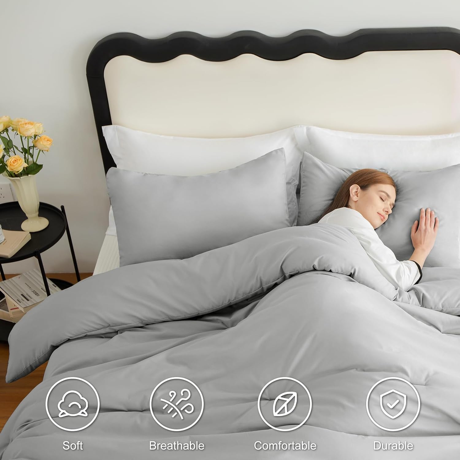Thumbnail 4 de CozyLux Light Grey Queen Comforter Set, 3-Piece Bedding