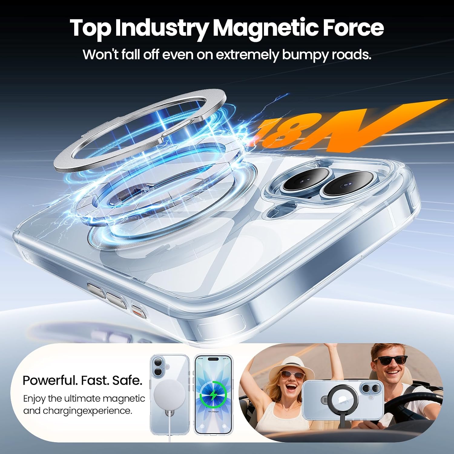 Detalle de Gyizho 360° Ring Stand Case for iPhone 17 – MagSafe Compatible, Anti-Yellowing, Scratch-Resistant (Clear)