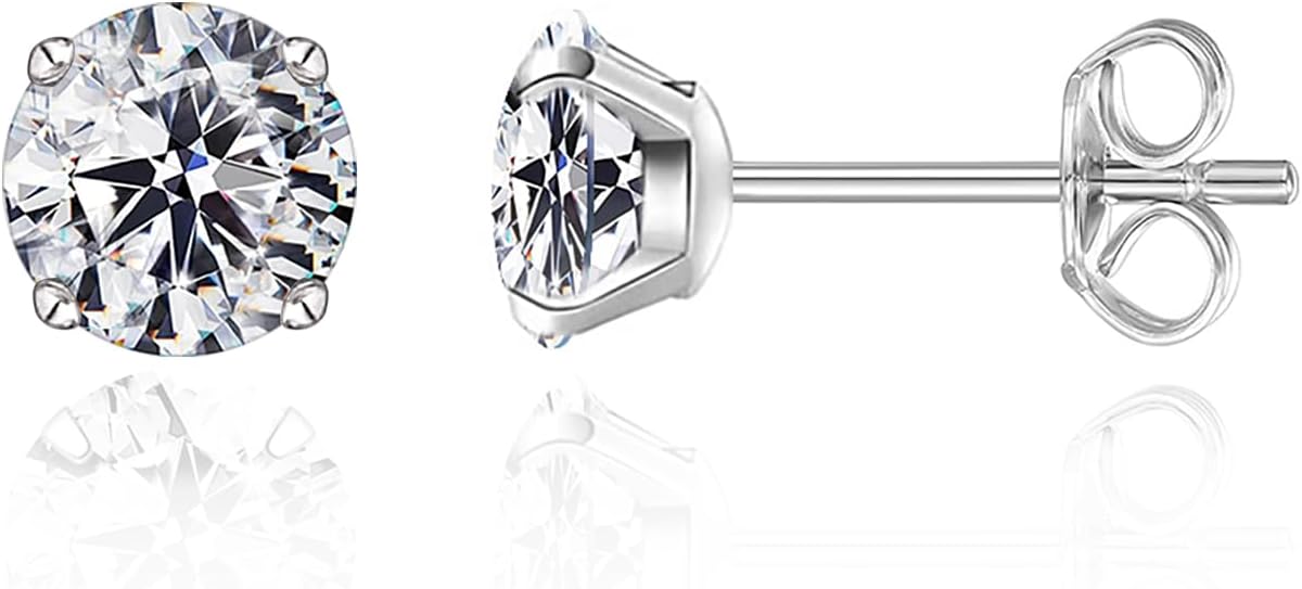 Detalle de Limerence Titan Ohrstecker – G23 Titan, hypoallergen, 5 mm Zirkonia, 0,8 mm Stift, 20G – zeitloses Piercing für Damen & Herren