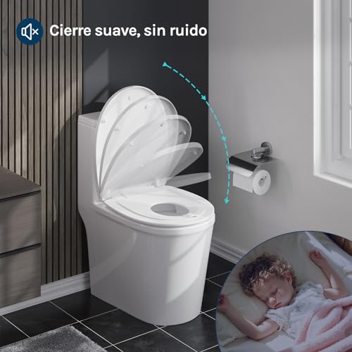 Detalle de WOLTU: Asiento de Inodoro Familiar con Tapa Magnética para Niños y Cierre Suave (Forma O)