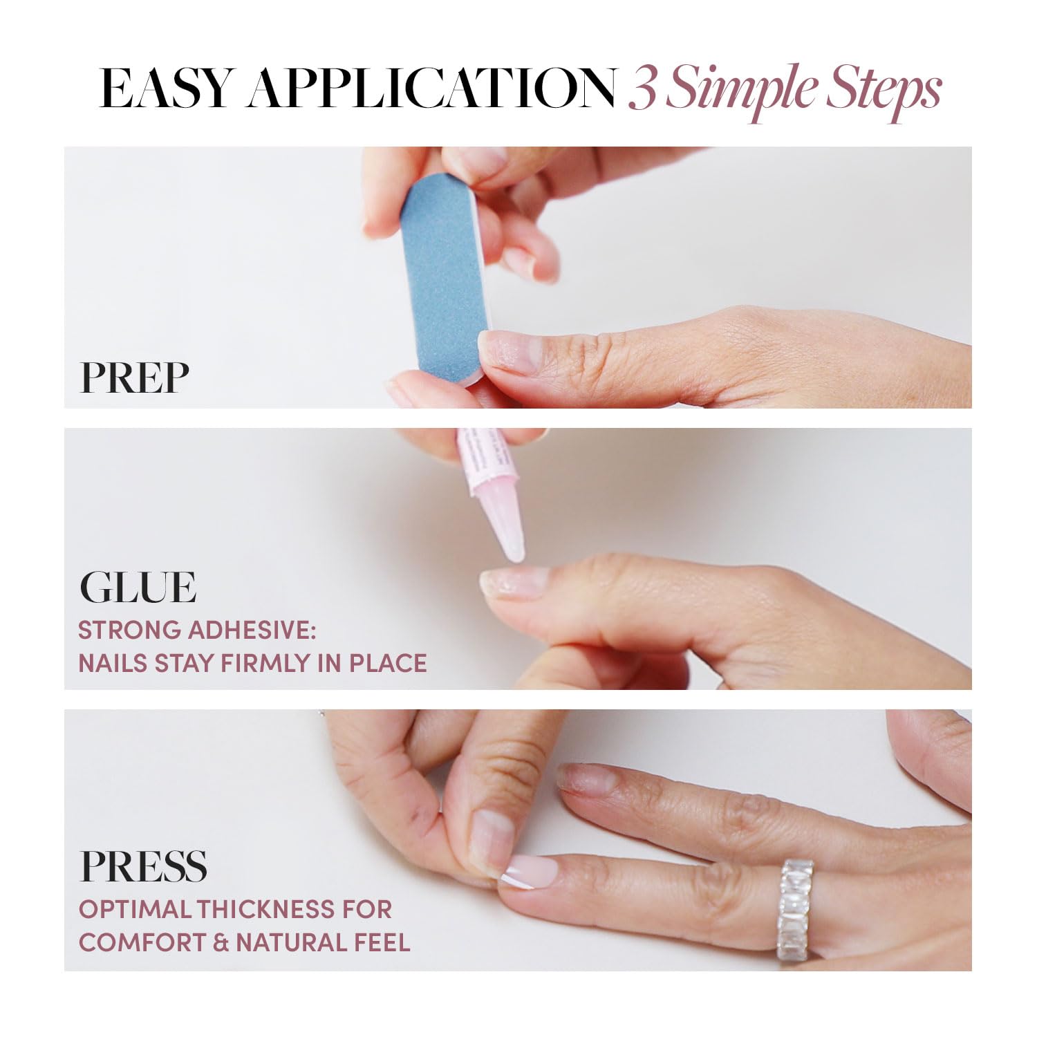 Thumbnail 4 de Glamnetic Press On Nails “Into Blue” – Glazed Short Oval Periwinkle French Tips (15 Sizes, 30 Nails Kit)