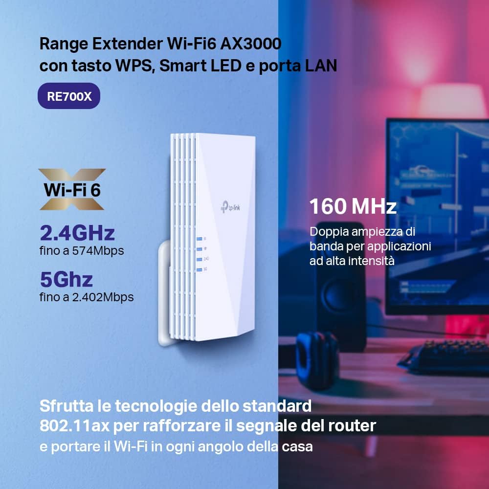 Thumbnail 1 de TP-Link RE700X Ripetitore WiFi 6 Dual-Band AX3000 con 1 porta Gigabit e TP-Link OneMesh