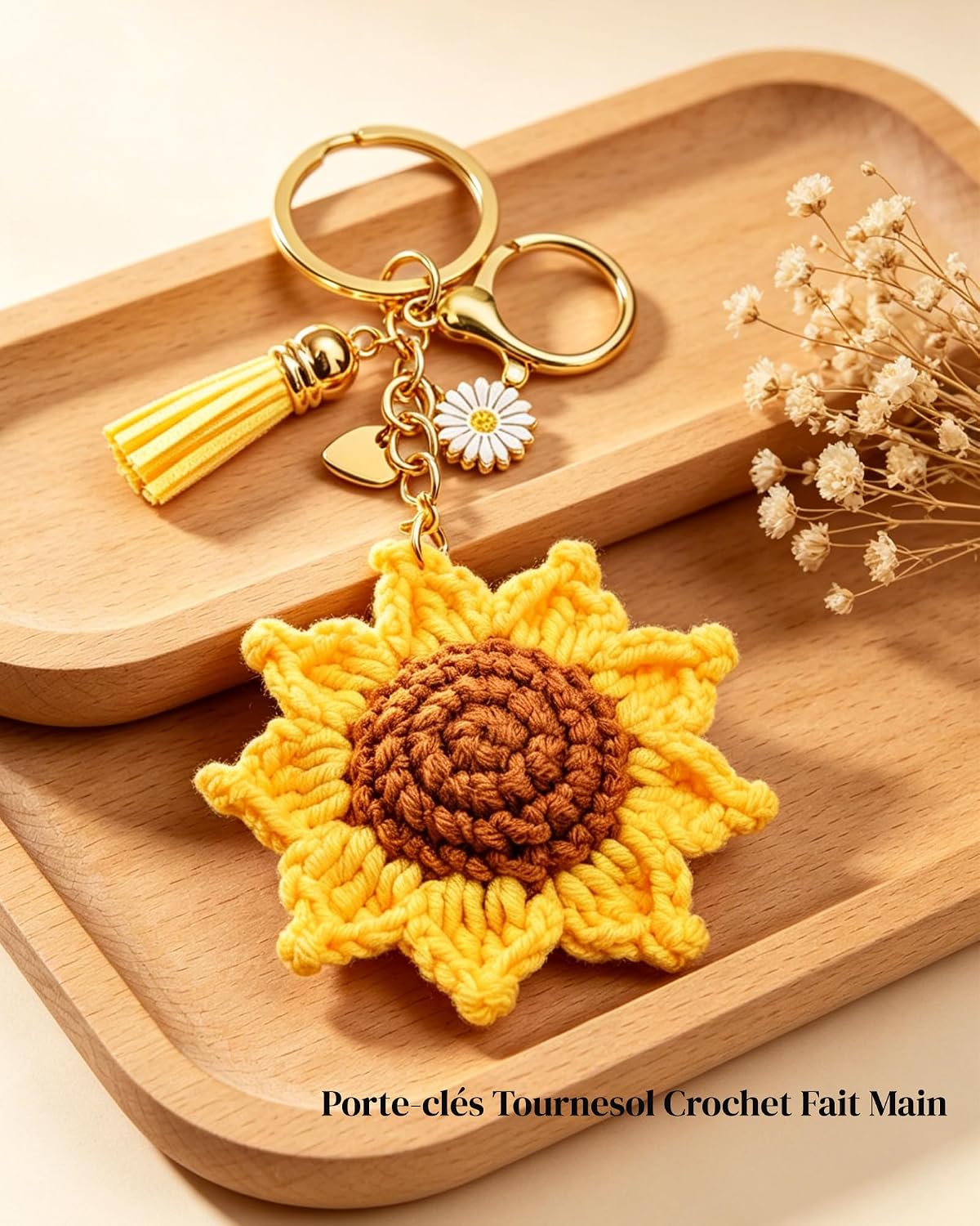 Detalle de Porte-clés tournesol cœur doré Seyaa – petit bijou de sac pour la fête des Mères et les anniversaires