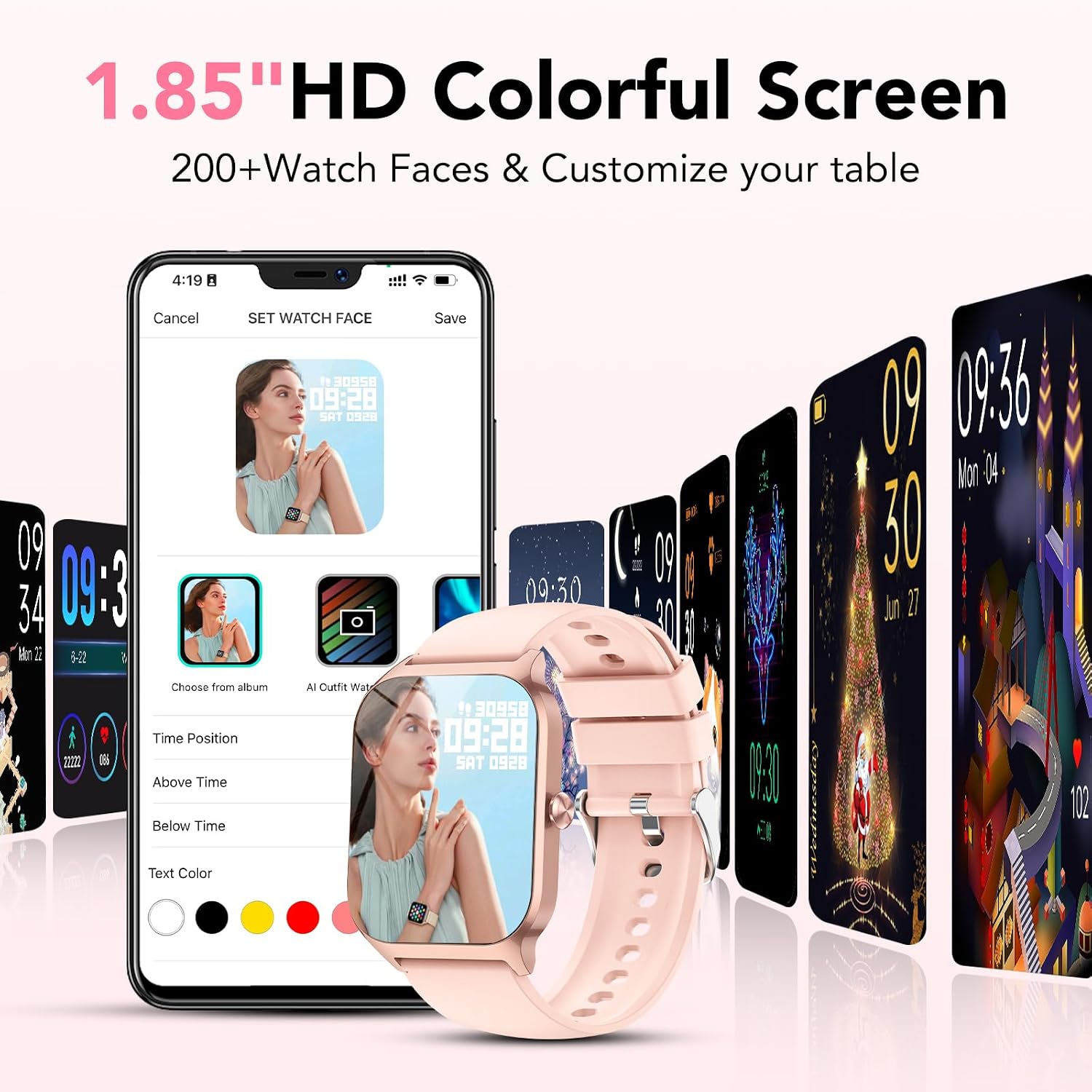 Detalle de Reloj Inteligente CASCHO para Mujer y Hombre, 1.85" HD, Llamadas y Asistente de Voz IA, 115+ Modos Deportivos, IP68 Rosa