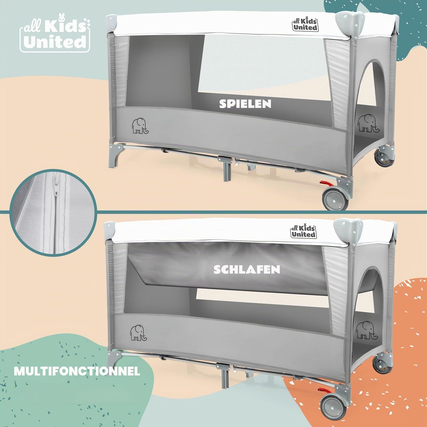 Thumbnail 6 de Voyage pour bébé Deluxe all Kids United Lit de voyage avec matelas à langer et mobile électronique (gris)