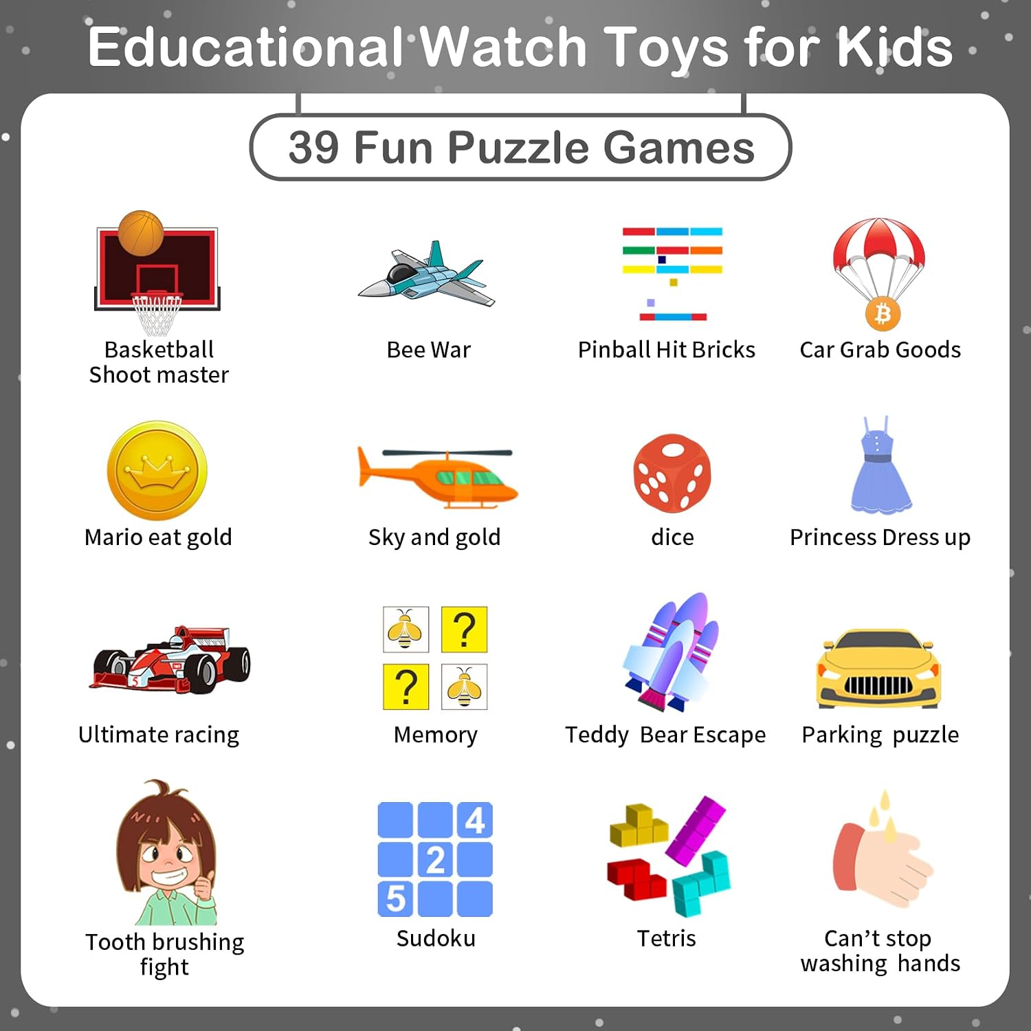 Detalle 2 de Phyulls Smart Watch for Kids (Black) with Selfie-Cam, 39 Games, Camera/Video, Alarm & Calculator