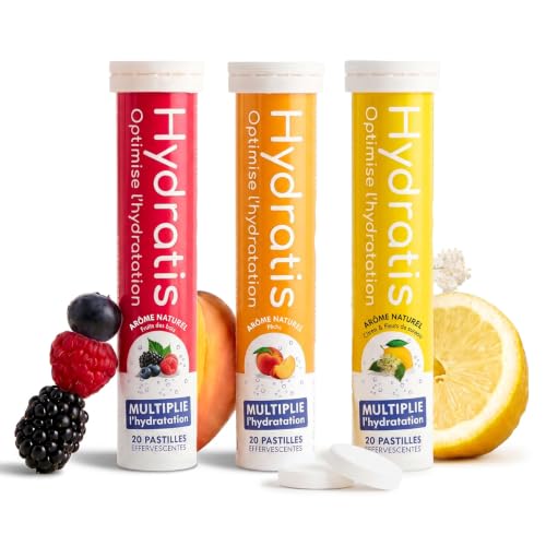 Detalle de HYDRATIS – Pastilles Hydratation Électrolytes Mix Fruits des Bois, Pêche et Citron/Sureau (60 pastilles) – Énergie et Hydratation