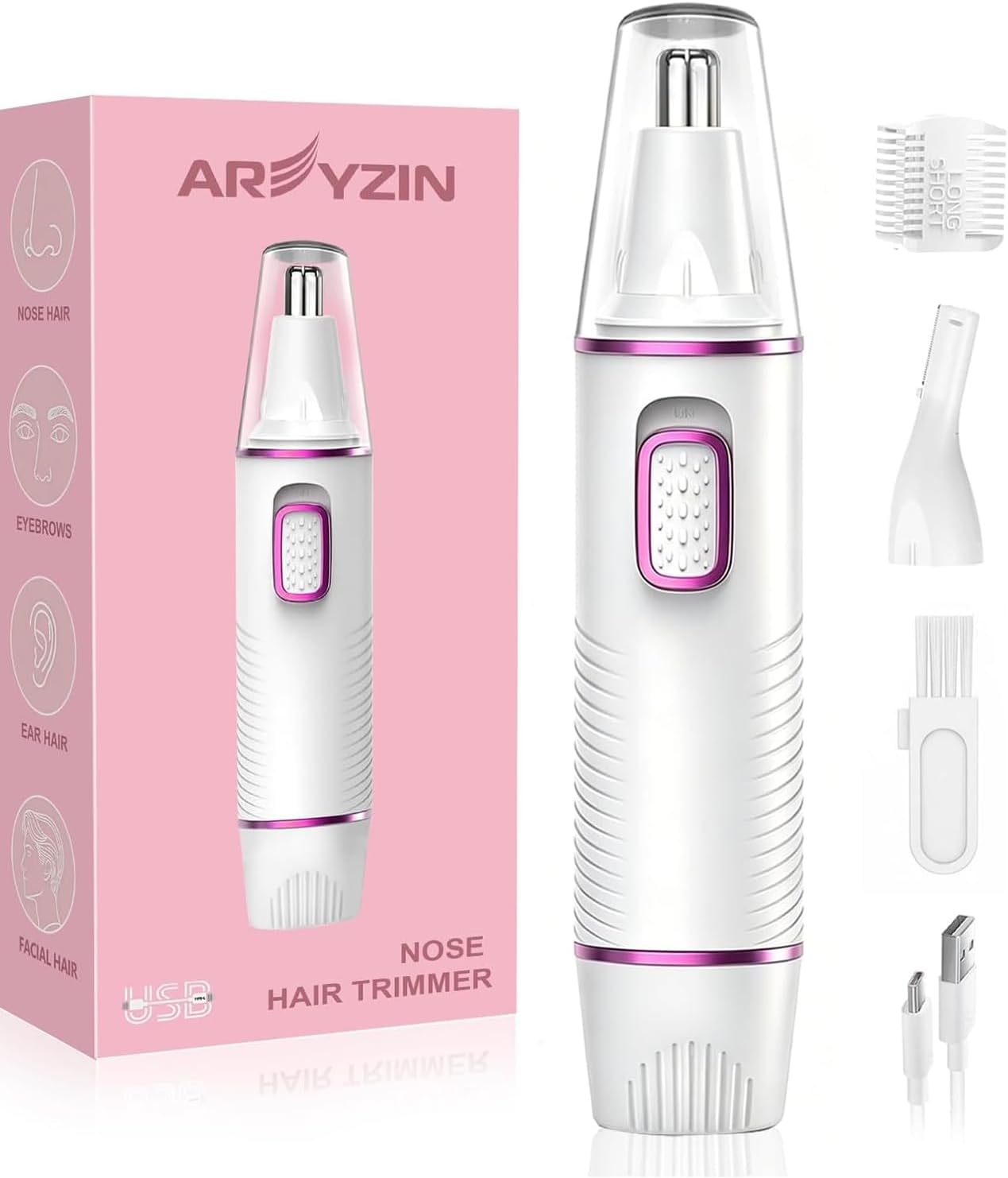 Detalle de AREYZIN Nose Hair Trimmer for Women: 2-in-1 USB-C Rechargeable Nose, Ear & Eyebrow Trimmer (IPX7)