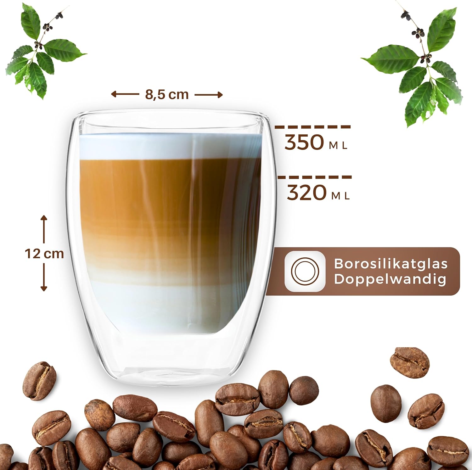 Thumbnail 3 de LAPRESO® Latte Macchiato Gläser doppelwandig (6er-Set, 350 ml) aus Borosilikatglas – Thermo-Cup Design