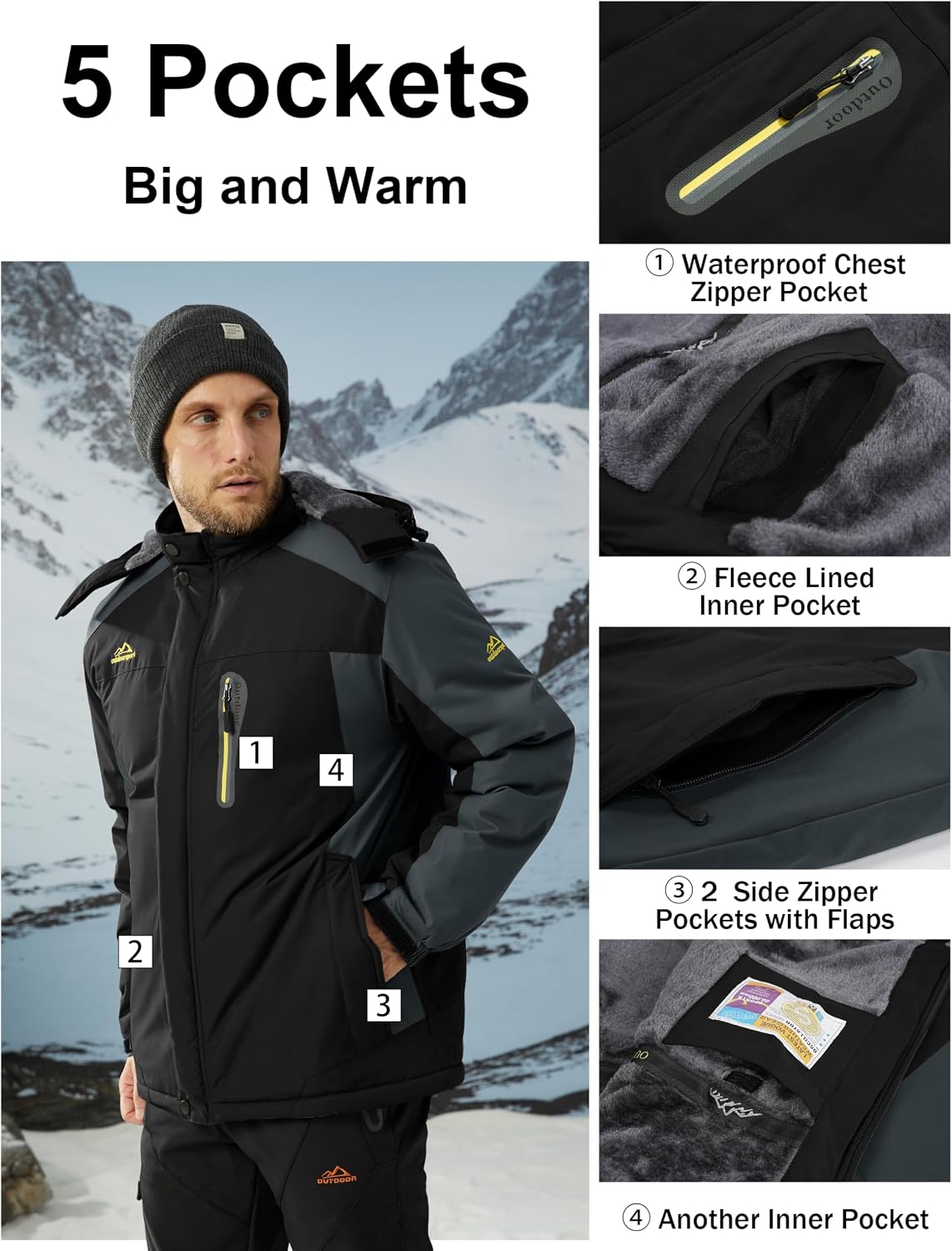 Detalle 2 de MAGCOMSEN Herren Winter Fleecejacke wasserdicht