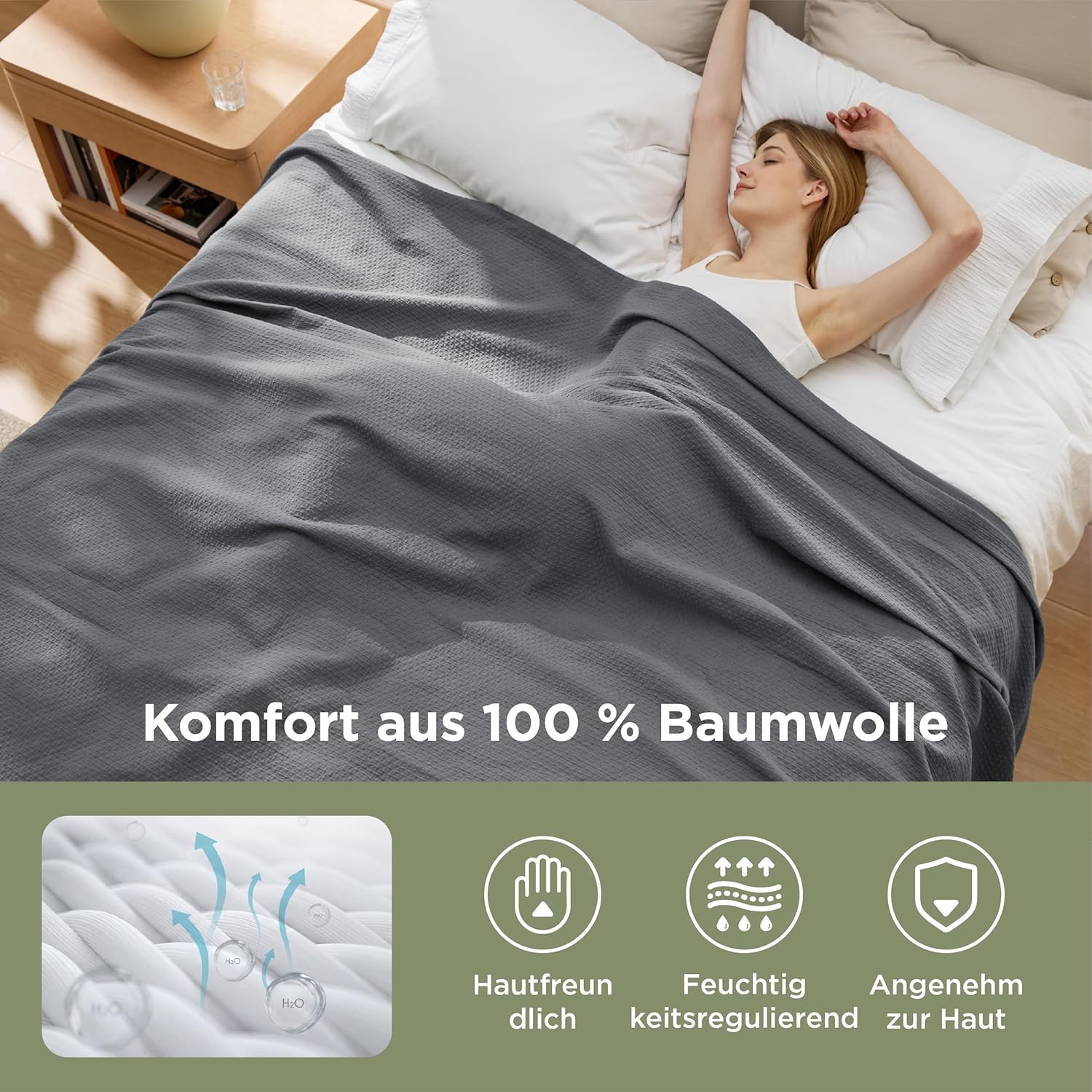Thumbnail 4 de BEDSURE Tagesdecke aus 100% Baumwolle mit Rautenmuster – Haustierfreundliche Kuscheldecke 180x240 cm (Grau)