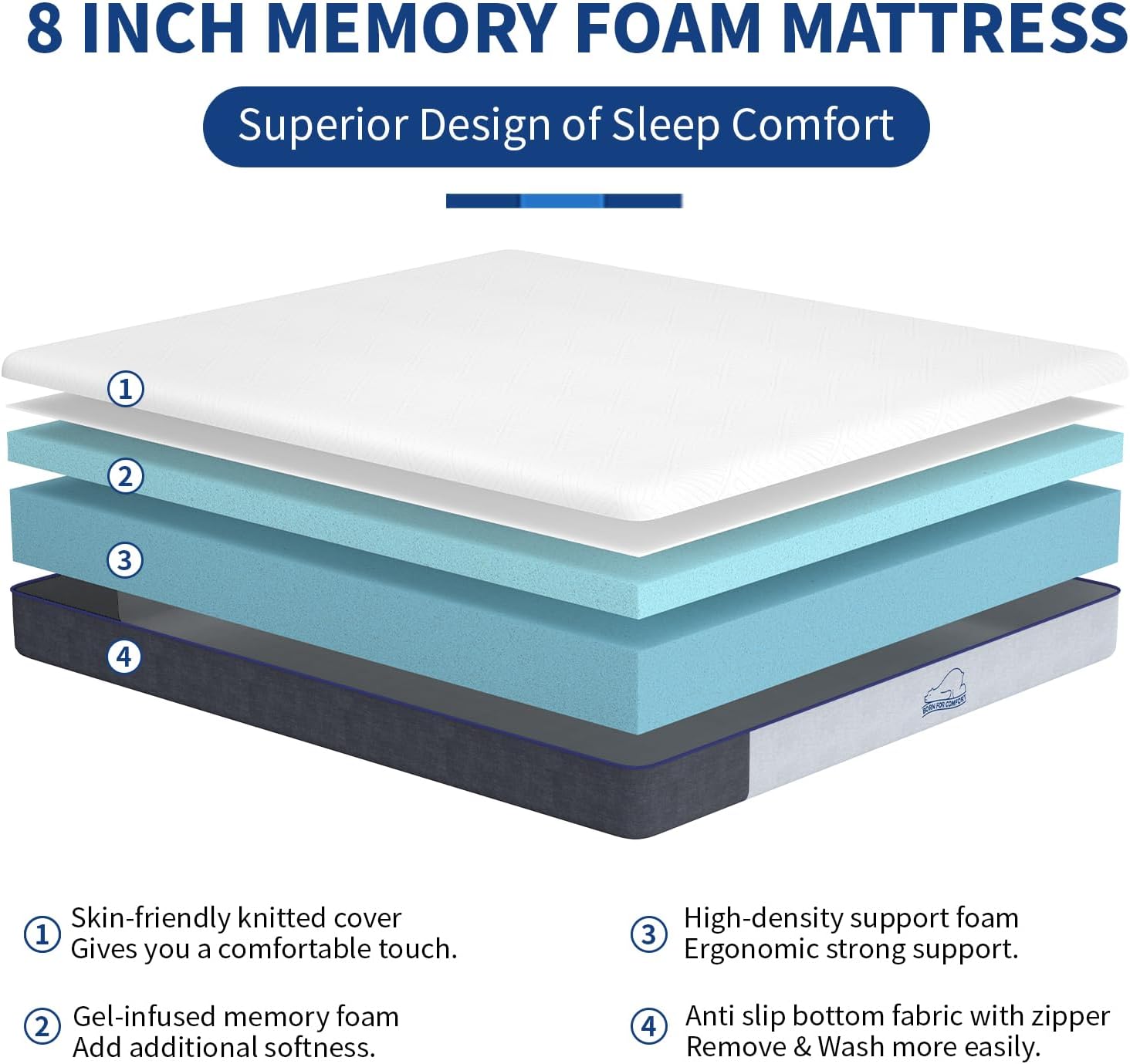 Detalle de wowttrelax King 5ft 8 memory foam mattress