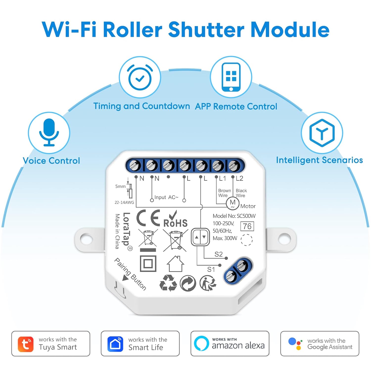 Thumbnail 1 de LoraTap Interruttore Tapparelle WiFi, kit 4 pezzi con Smart Life, controllo vocale Alexa e Google Home e timer