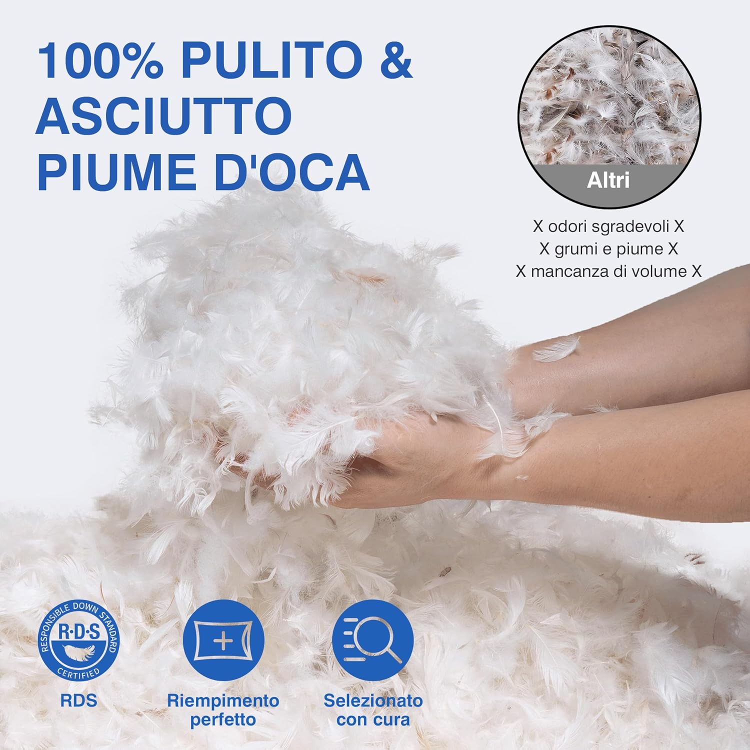 Detalle de Cuscino in piuma TESQ 50x70 cm con triplo strato di comfort, antiacaro e anallergico