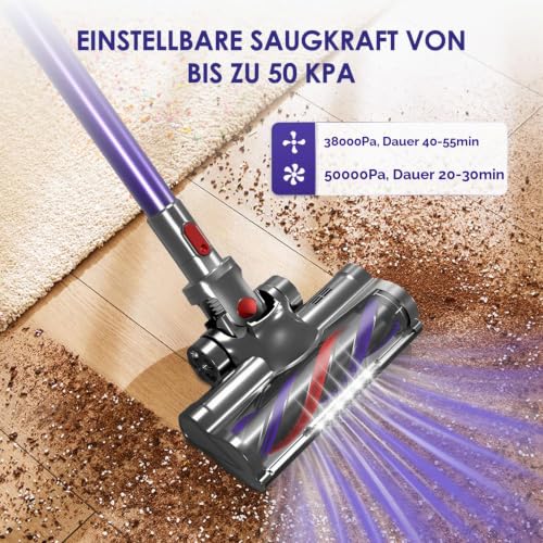 Detalle de Authmic Akku-Staubsauger 50000Pa – kabellos mit Touchscreen, HEPA H13, 50 Min Laufzeit, Anti-Tangle Bürste
