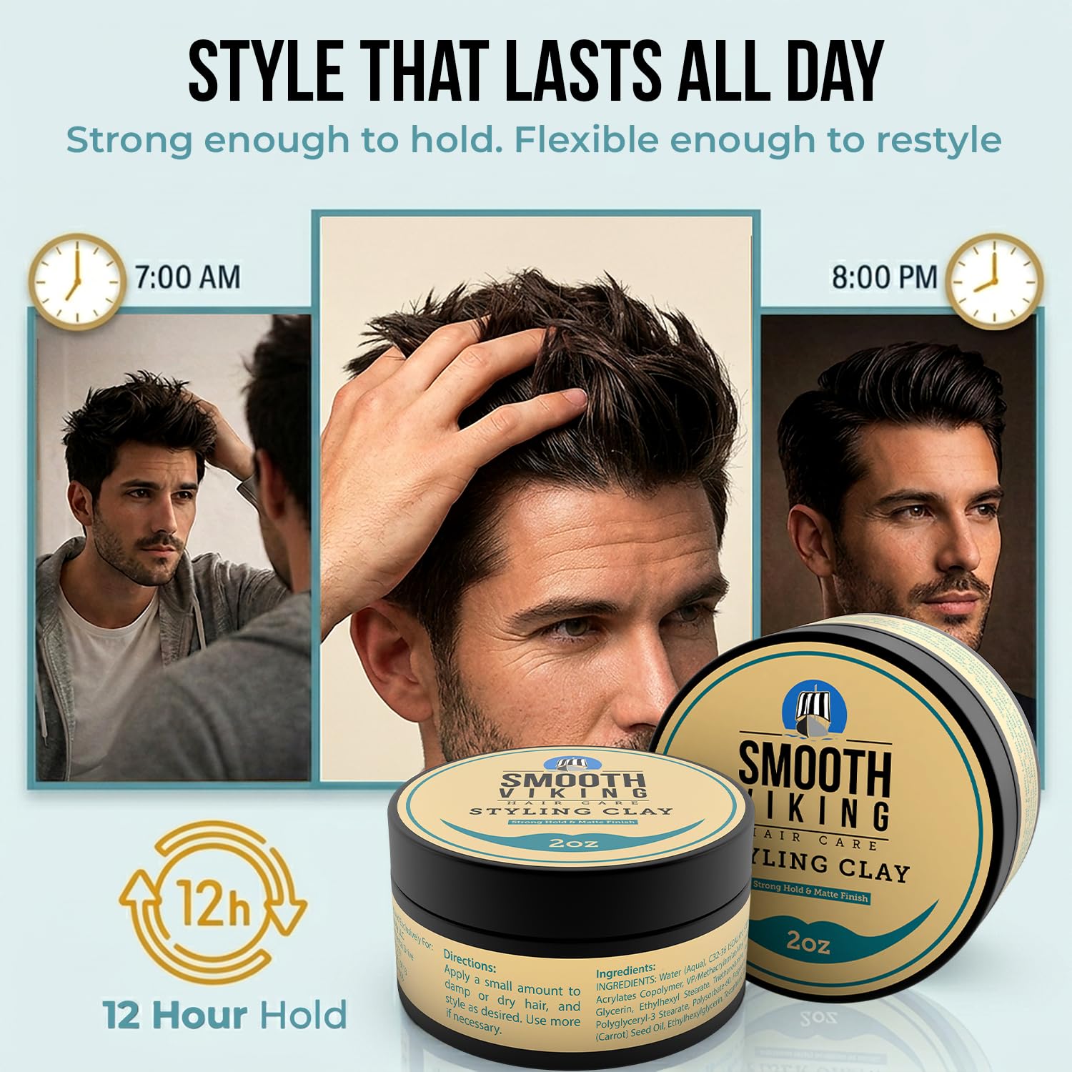 Thumbnail 6 de Smooth Viking Hair Clay for Men: Strong Hold, Matte Finish, Easy Wash Out