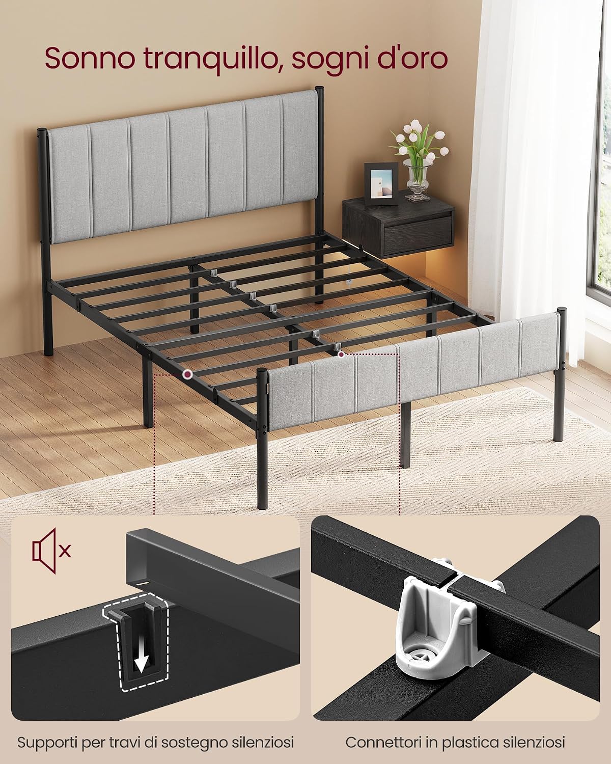 Thumbnail 5 de VASAGLE RMB974G01 Struttura Letto Matrimoniale 140x200 Grigio Tortora