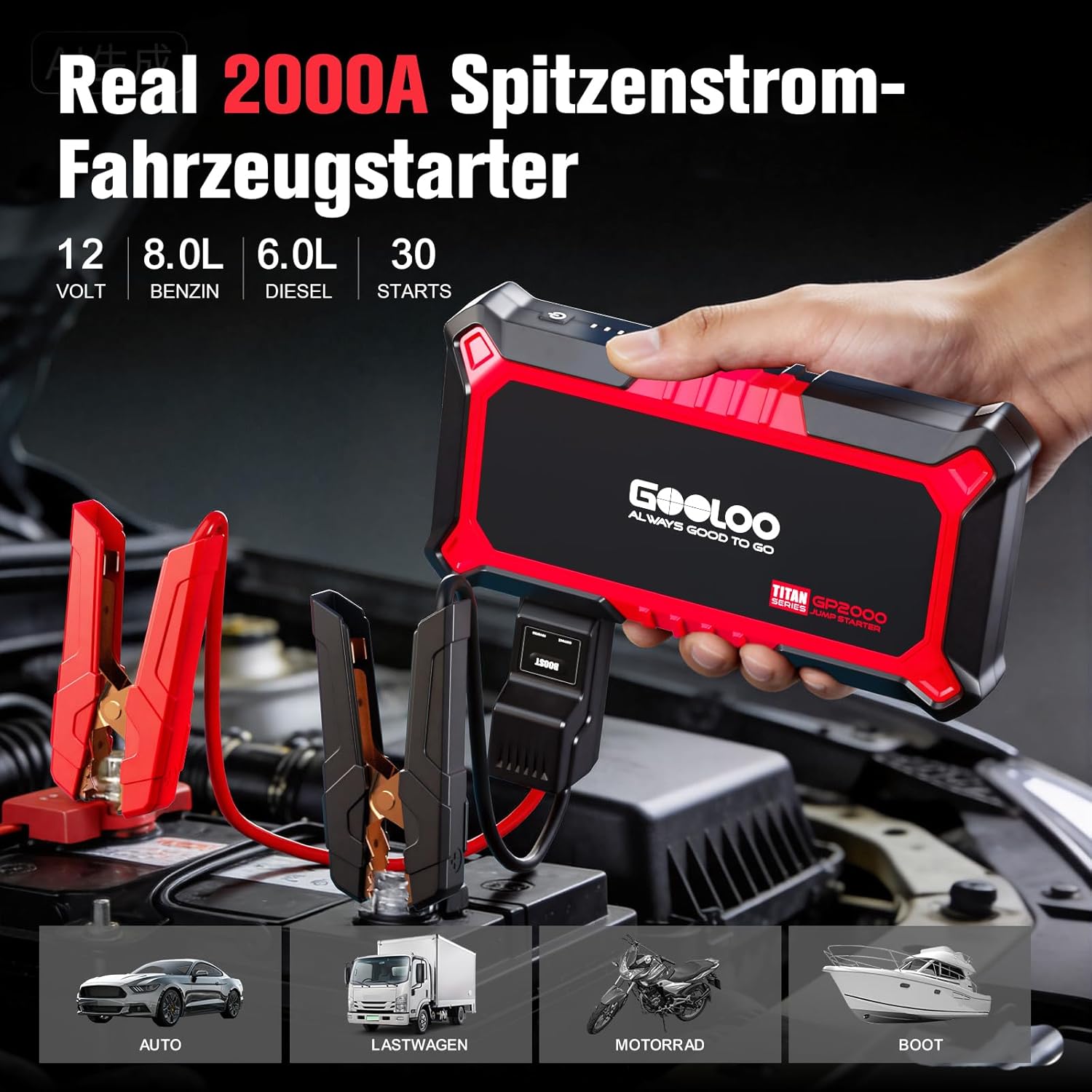 Detalle 2 de GOOLOO GP2000 2000A Starthilfe Powerbank für Pkw