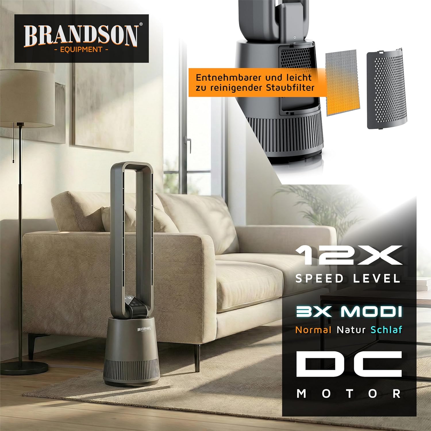 Thumbnail 6 de Brandson Turmventilator DC ECO Line – leiser DC-Motor, 12 Stufen, Sleep-Modus, Fernbedienung