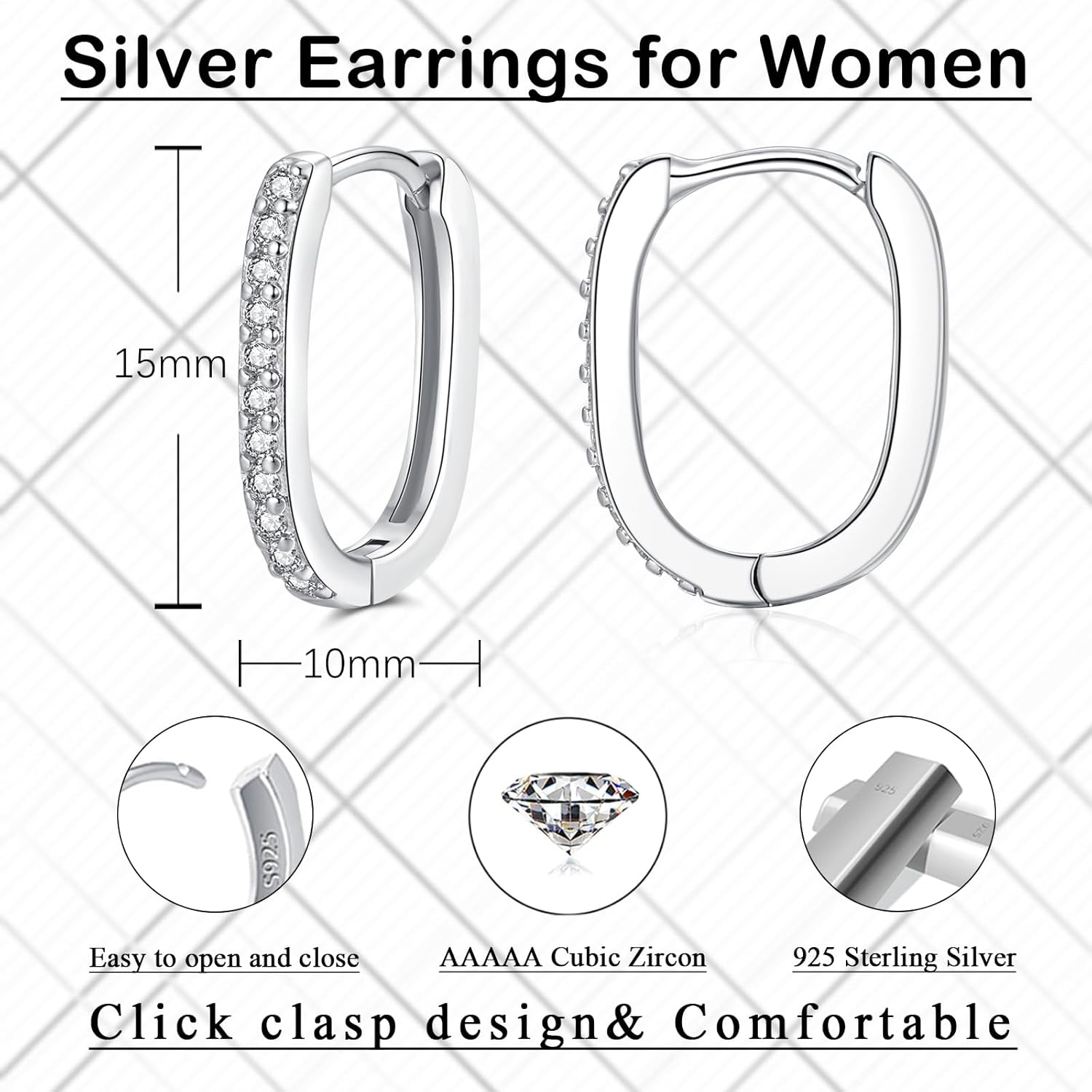 Thumbnail 1 de Josfeva Silber Creolen Ohrringe 925 – U-förmig Oval mit Zirkonia, hypoallergen