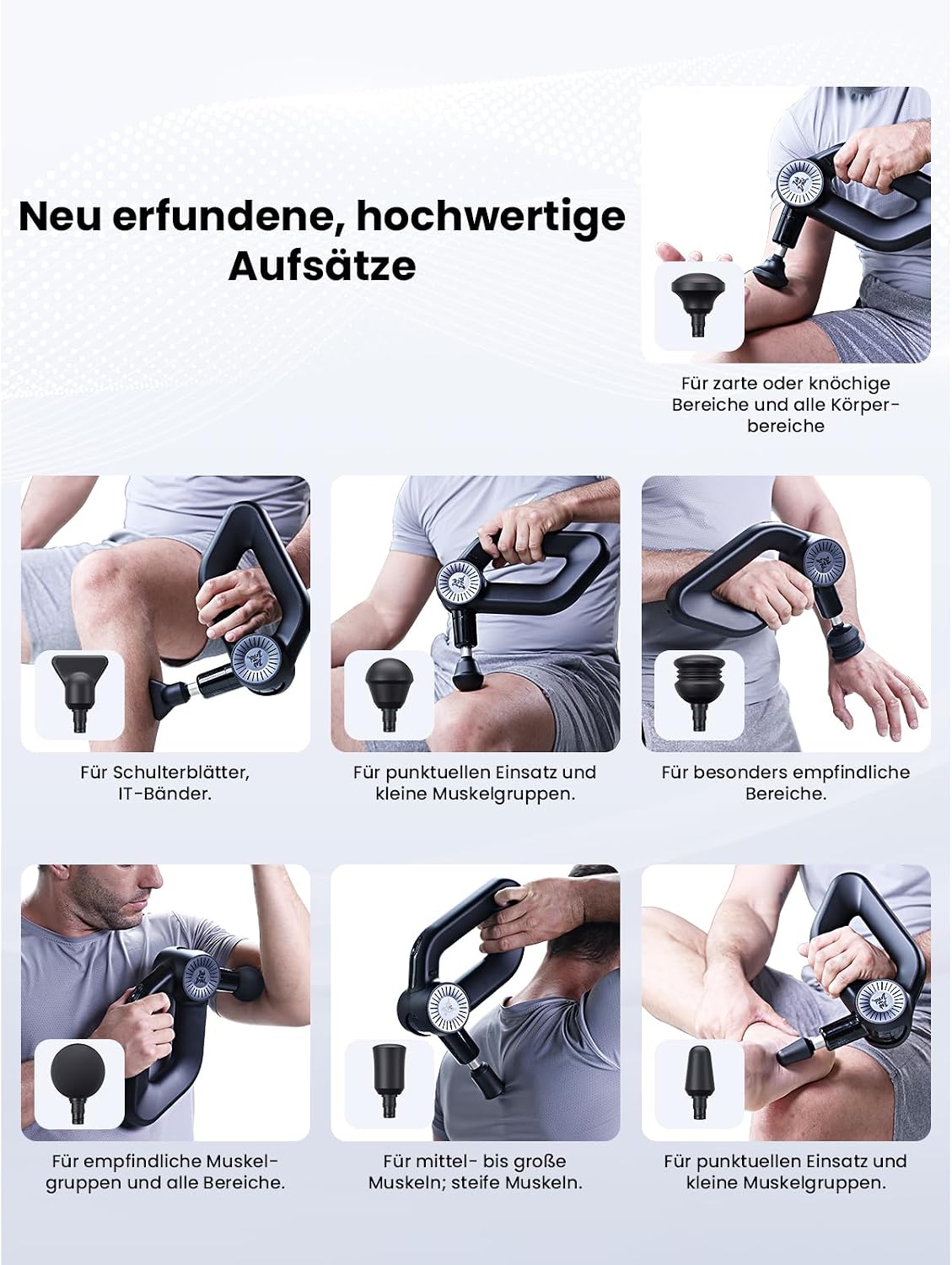 Detalle 2 de Bob and Brad D6 Pro Massagepistole – 16 mm Amplitude, OLED, 7 Aufsätze, 6 Geschwindigkeiten