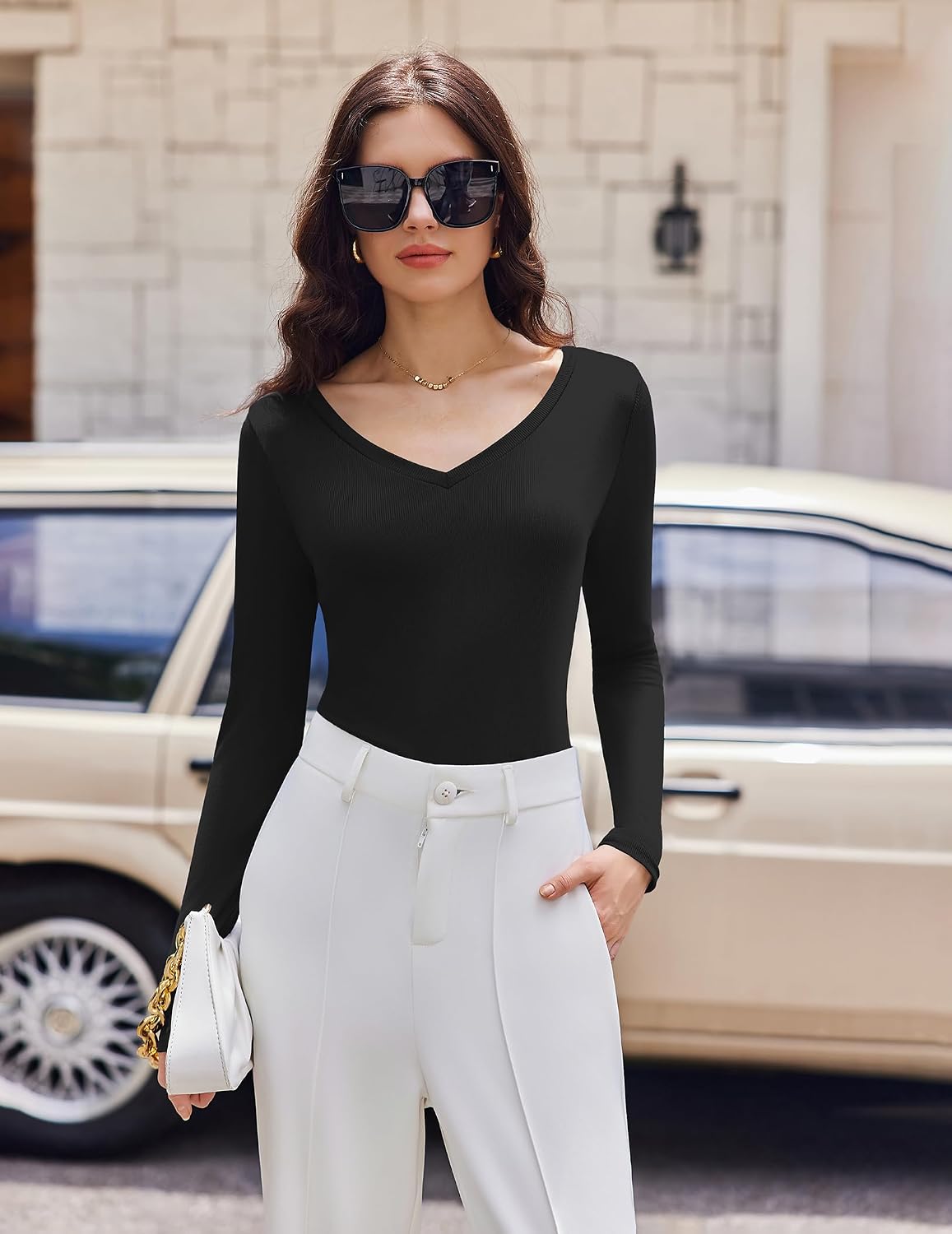 Detalle de Ekouaer Women's 3-Pack Thermal Ribbed V-Neck Long-Sleeve Tops