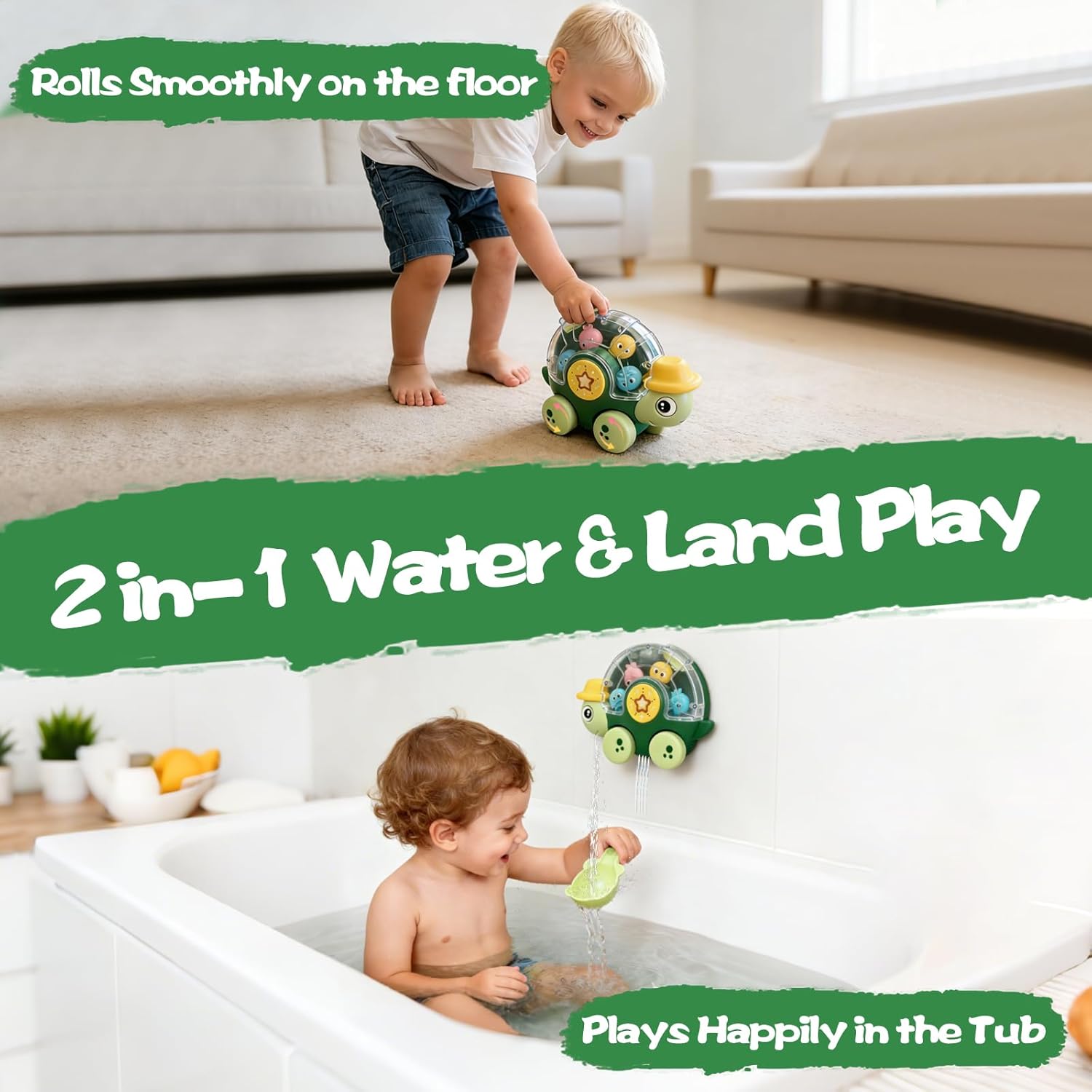 Detalle 2 de Olensson Turtle Baby Bath Toy for Toddlers 1-3: BPA-Free Water Spinner with Rotating Eyes & Wheels