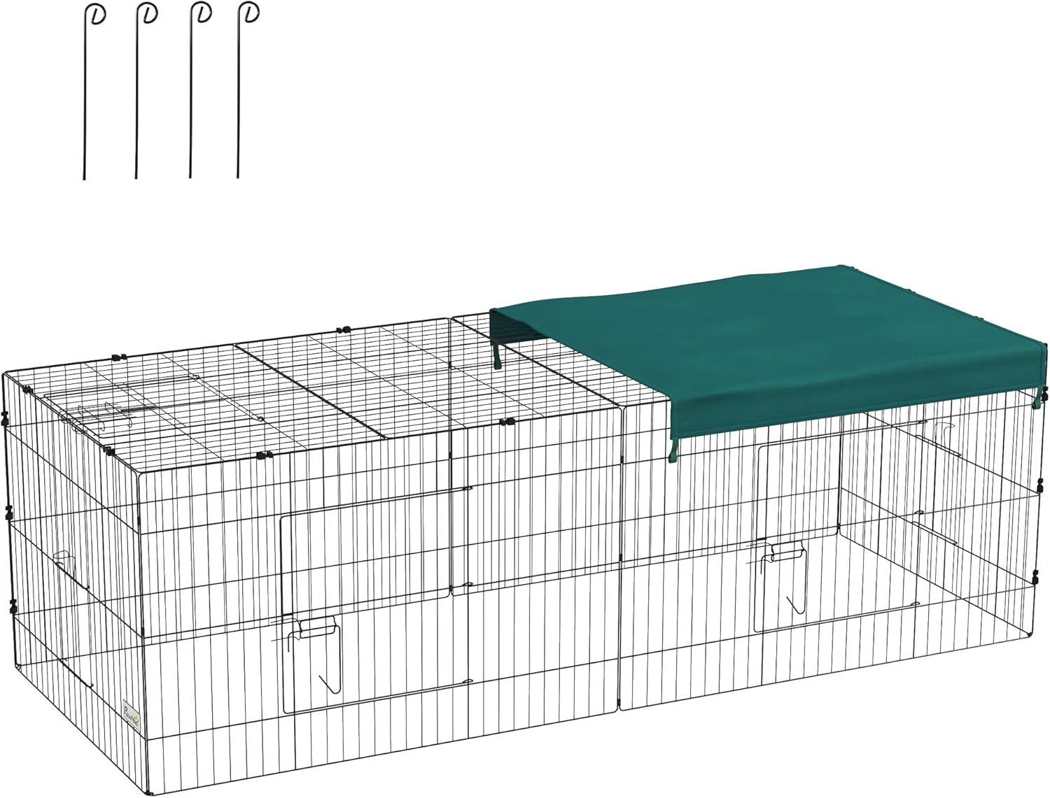 PawHut Parc enclos modulable en acier avec bac 220 x 85 x 70 cm (vert) pour rongeurs et petits animaux