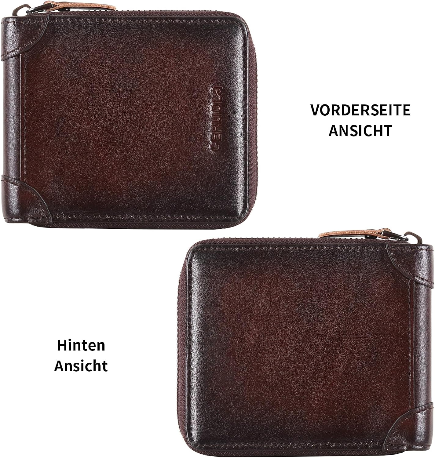 Thumbnail 6 de GERUOLA Herren Leder-Geldbörse mit umlaufendem Reißverschluss, RFID-Schutz und Münzfach (Kaffee)